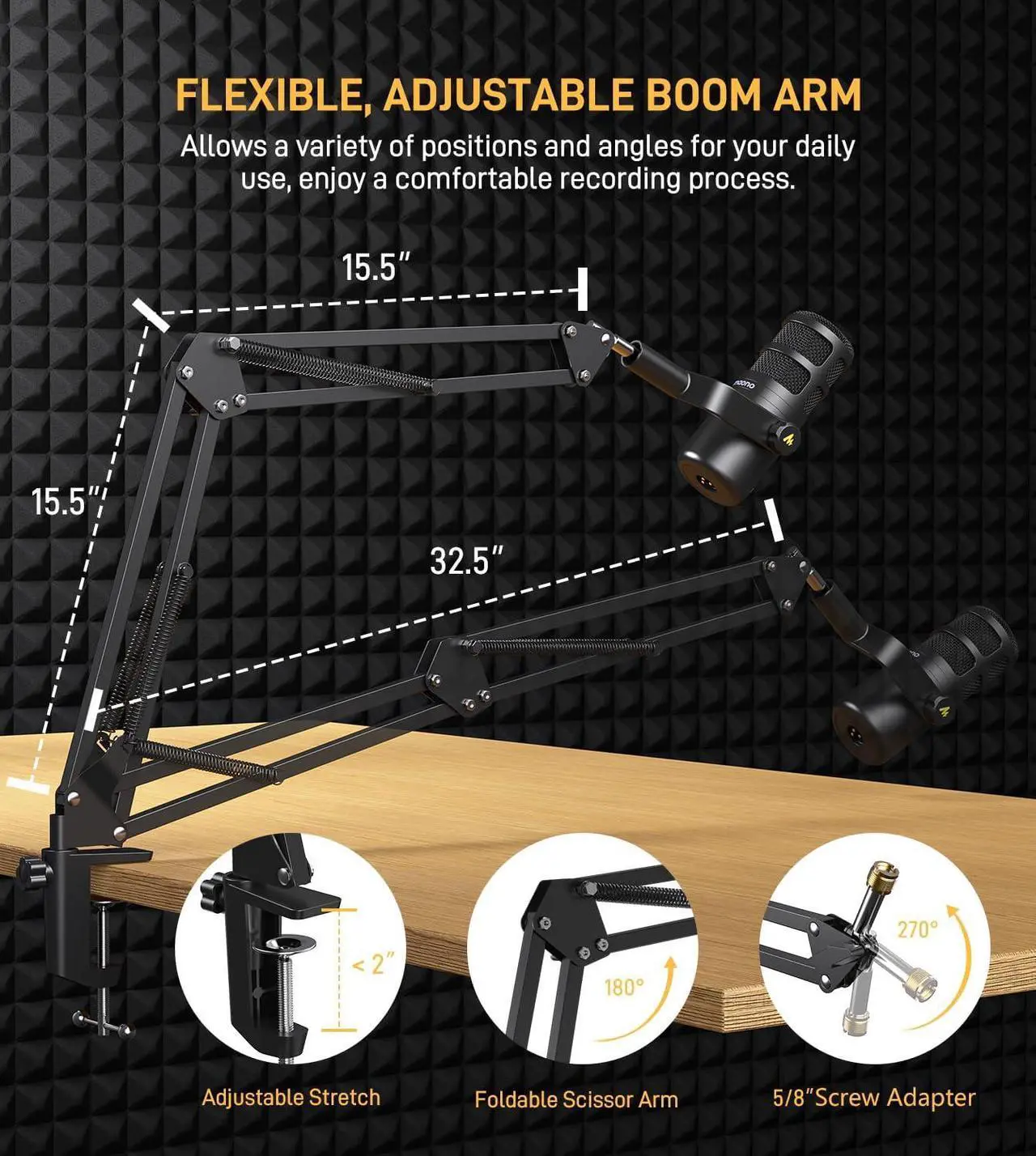 Alt view image 7 of 7 - XLR Podcast Dynamic Microphone, Cardioid Studio Mic with Boom Arm for Vocal Recording,Streaming,Gaming, Voice Isolation Technology, Metal Mic, Works for Audio Interface, Mixer-PD100S