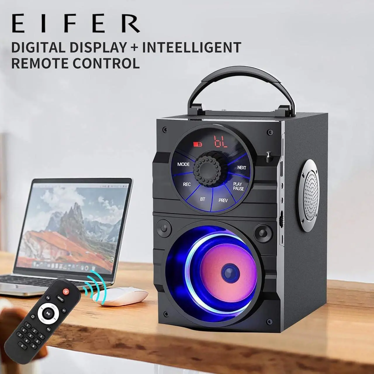 Alt view image 2 of 7 - Portable Bluetooth Party Speaker with Subwoofer, Heavy Bass, Wireless, FM Radio, Remote Control, LCD Display - for Outdoor/Indoor, Home, Phone, PC