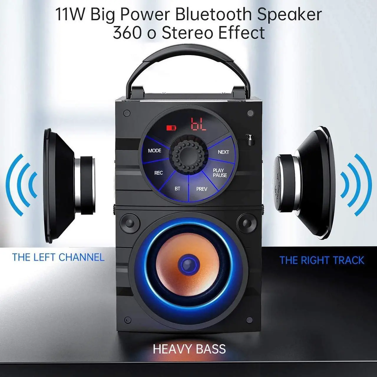 Alt view image 3 of 7 - Portable Bluetooth Party Speaker with Subwoofer, Heavy Bass, Wireless, FM Radio, Remote Control, LCD Display - for Outdoor/Indoor, Home, Phone, PC