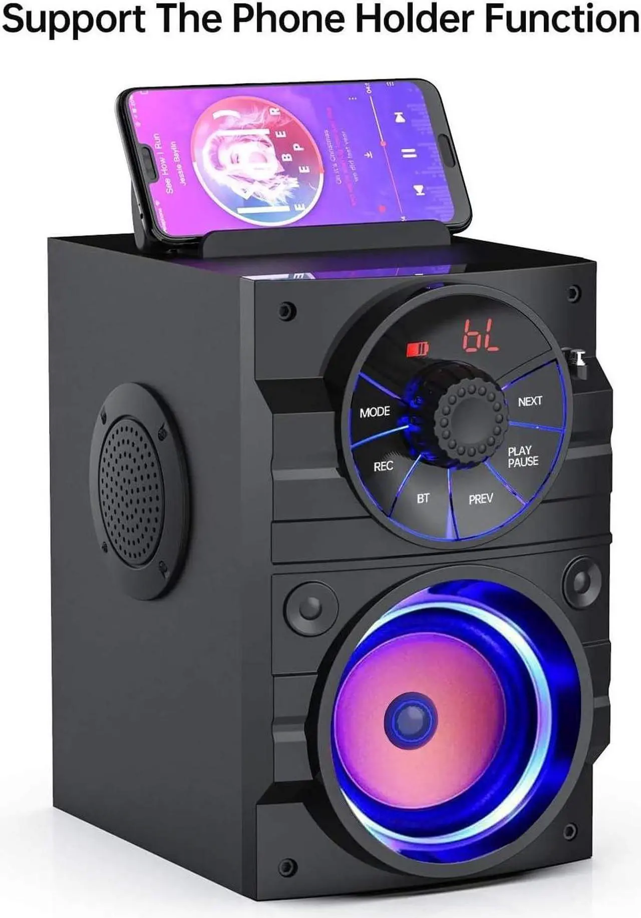 Alt view image 7 of 7 - Portable Bluetooth Party Speaker with Subwoofer, Heavy Bass, Wireless, FM Radio, Remote Control, LCD Display - for Outdoor/Indoor, Home, Phone, PC