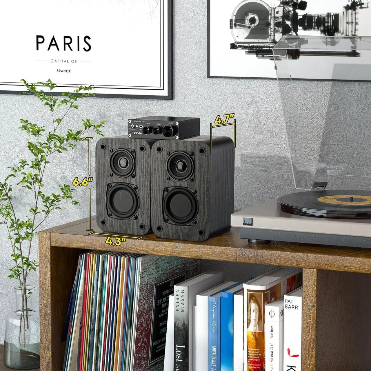 Alt view image 6 of 6 - Passive Bookshelf Speakers for Home Theater Surround Sound, Home Desktop Stereo Speakers with Crisper Sound and Classic Wood Grain for Record Player/Computer/TV, Wall Mountable, One Pair.