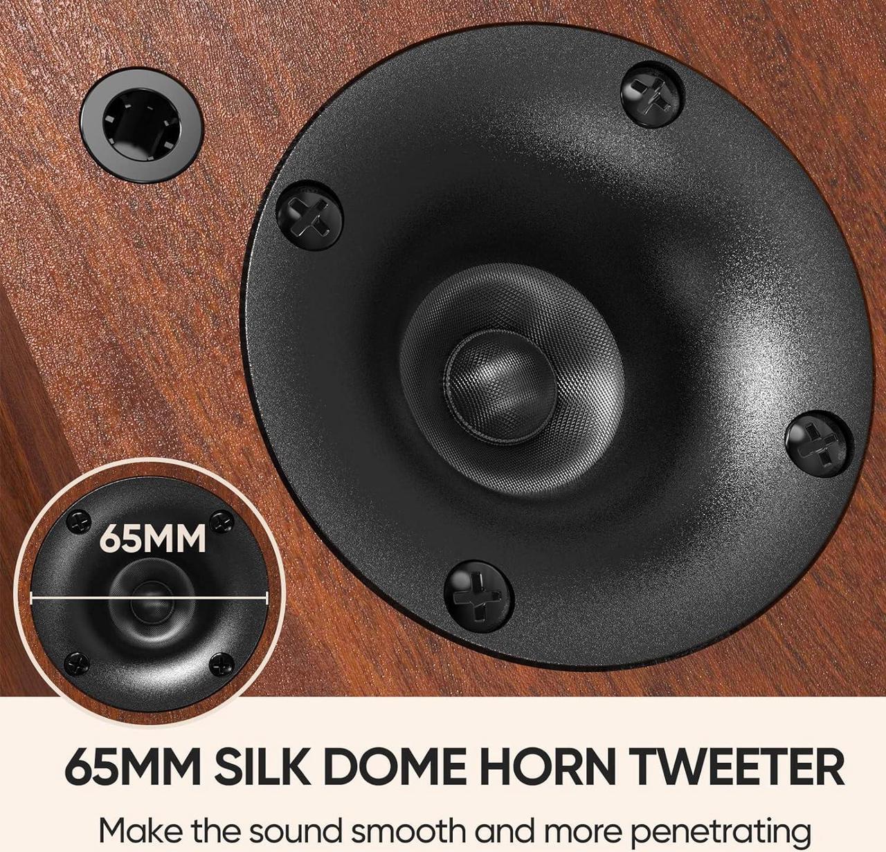 Alt view image 2 of 7 - Saiyin Bluetooth Bookshelf Speakers for Record Player, Powered Studio Monitor Speaker with 5.2 Inch Woofer, Horn Tweeter and Optical RCA Inputs, Subwoofer Line Out for Turnable.