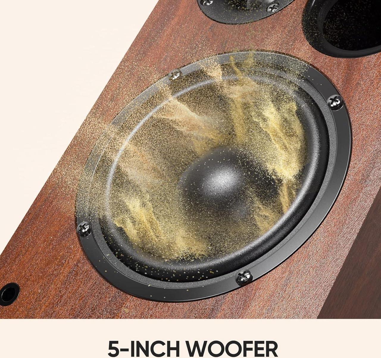 Alt view image 4 of 7 - Saiyin Bluetooth Bookshelf Speakers for Record Player, Powered Studio Monitor Speaker with 5.2 Inch Woofer, Horn Tweeter and Optical RCA Inputs, Subwoofer Line Out for Turnable.