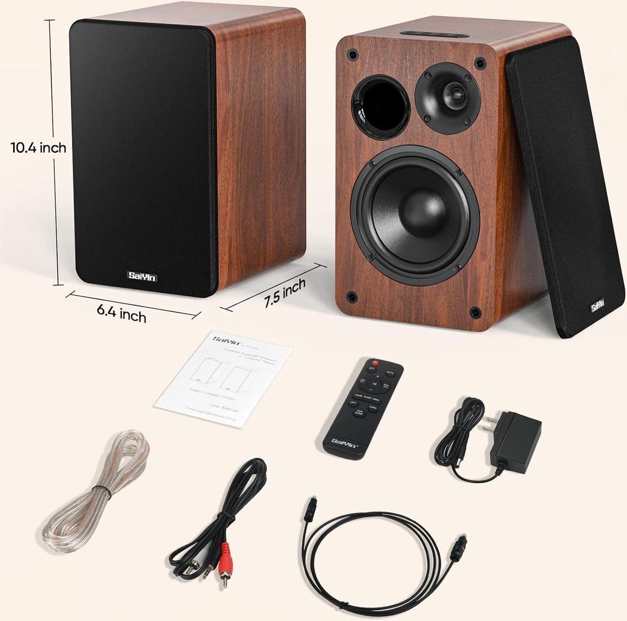Alt view image 7 of 7 - Saiyin Bluetooth Bookshelf Speakers for Record Player, Powered Studio Monitor Speaker with 5.2 Inch Woofer, Horn Tweeter and Optical RCA Inputs, Subwoofer Line Out for Turnable.