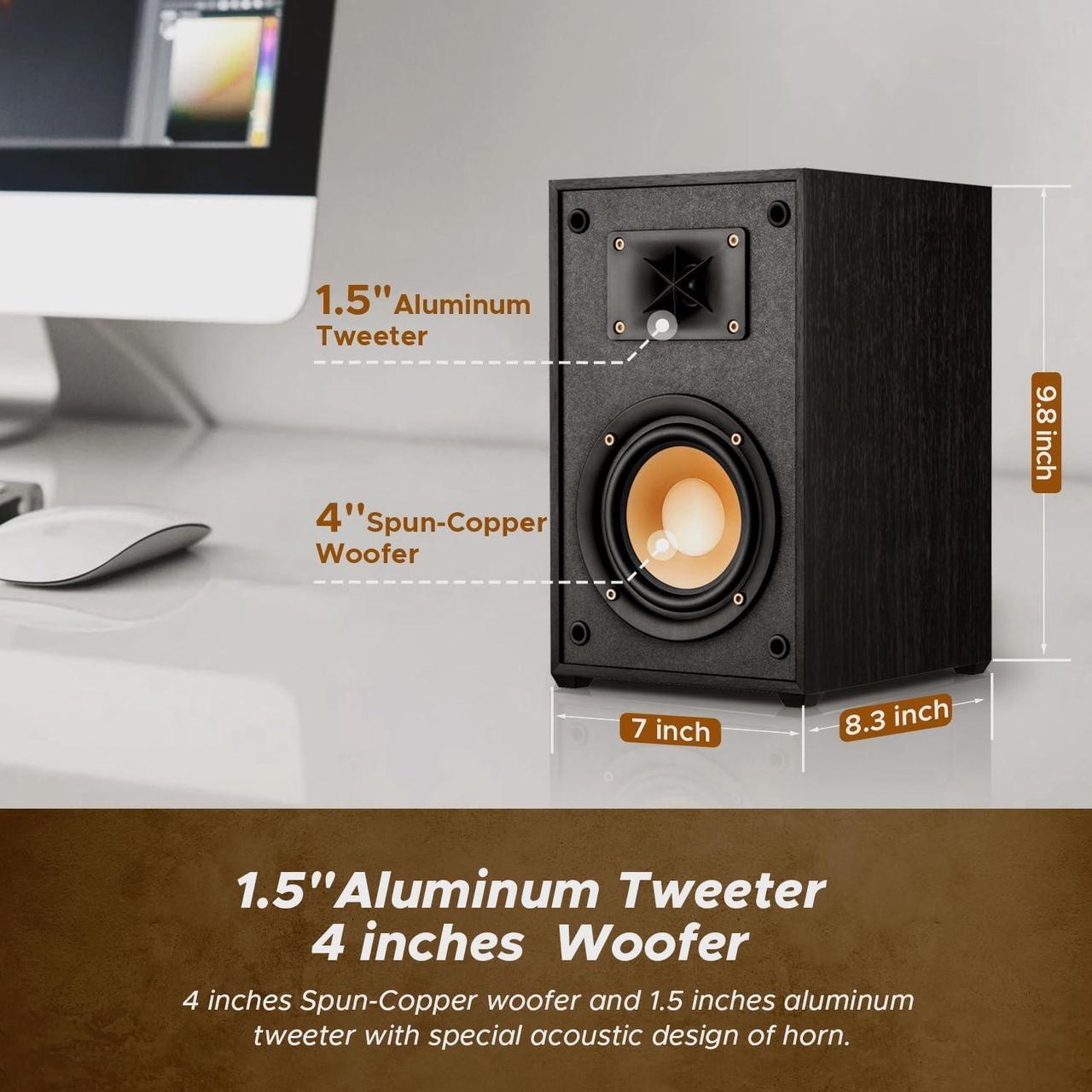 Alt view image 2 of 6 - Passive Bookshelf Speakers,2 Way Home Stereo Speakers,Passive Speakers Pair for Desktop Stereo or Home Theater Surround Sound,Boost Bass,4-inch woofer and 1.5" Aluminum Tweeter
