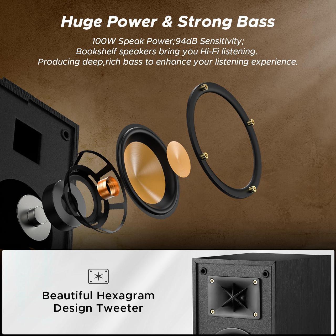 Alt view image 3 of 6 - Passive Bookshelf Speakers,2 Way Home Stereo Speakers,Passive Speakers Pair for Desktop Stereo or Home Theater Surround Sound,Boost Bass,4-inch woofer and 1.5" Aluminum Tweeter