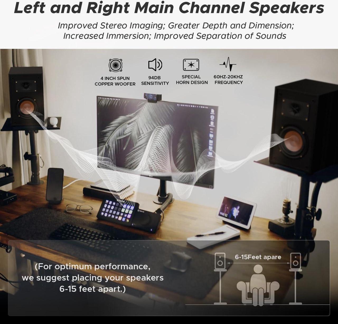 Alt view image 4 of 6 - Passive Bookshelf Speakers,2 Way Home Stereo Speakers,Passive Speakers Pair for Desktop Stereo or Home Theater Surround Sound,Boost Bass,4-inch woofer and 1.5" Aluminum Tweeter