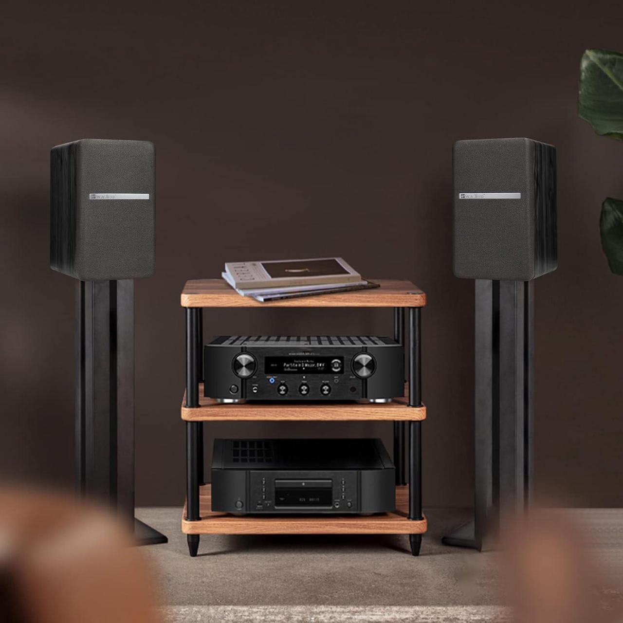 Alt view image 7 of 7 - SINGING WOOD T25 Passive 2 way Bookshelf Speakers 60 Watts (30W x 2) with preinstalled Wall Mount Bracket- Beech Wood finish, Pair - Receiver or Amplifier needed to operate (Black)