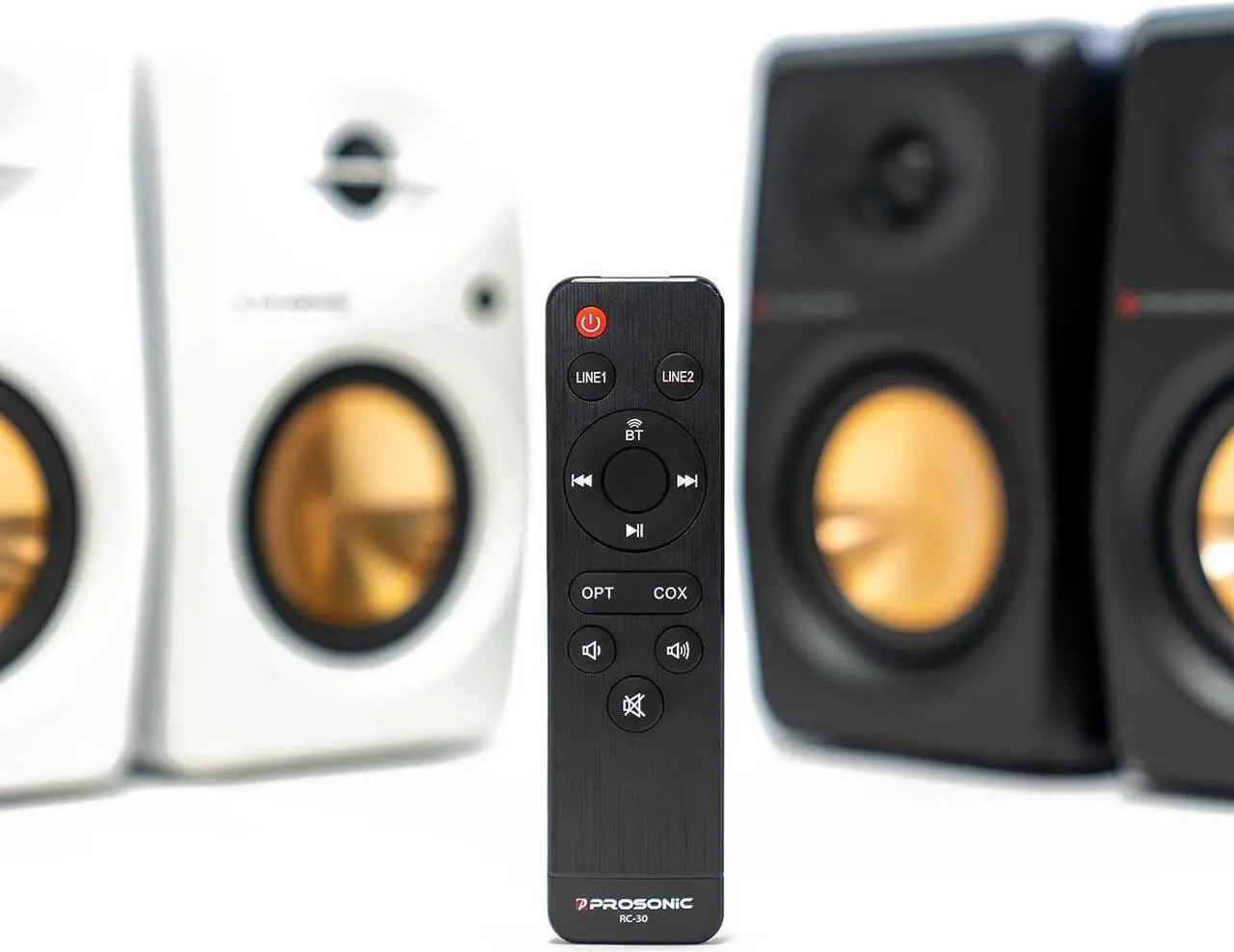 Alt view image 5 of 7 - Prosonic BT30 (2023 version) Active Powered Bluetooth Bookshelf Speakers, Studio Monitor, Home Theater, Turntable with Optical Input, Coaxial Input, 2X RCA Aux Line Input, 80 Watts, (White)