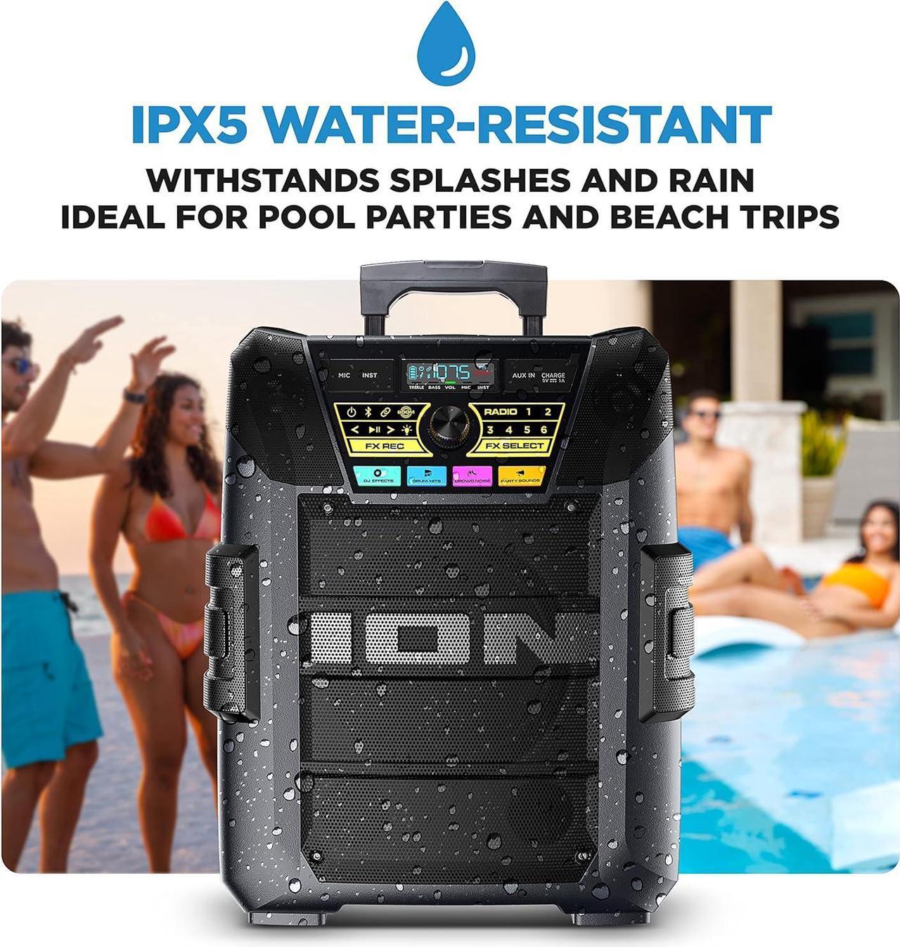 Alt view image 6 of 7 - ION Block Rocker XL - Portable Bluetooth Outdoor Party Speaker, 220W, with Karaoke Microphone, Battery, 5 Speakers, Lights, Radio, USB Charging & App