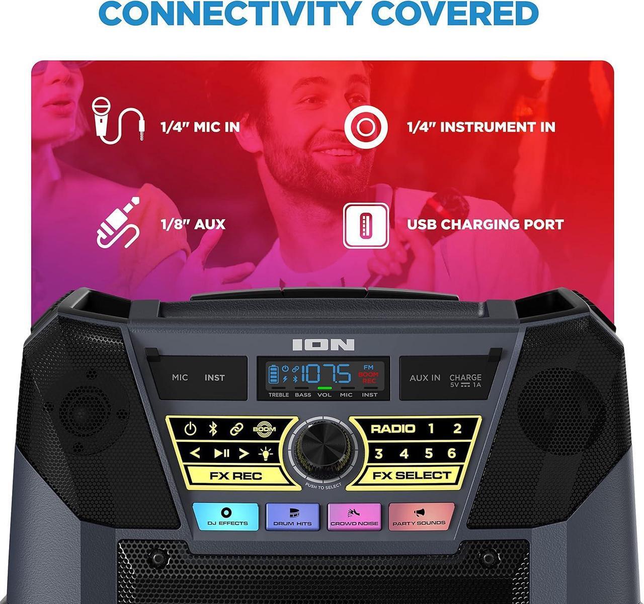 Alt view image 7 of 7 - ION Block Rocker XL - Portable Bluetooth Outdoor Party Speaker, 220W, with Karaoke Microphone, Battery, 5 Speakers, Lights, Radio, USB Charging & App
