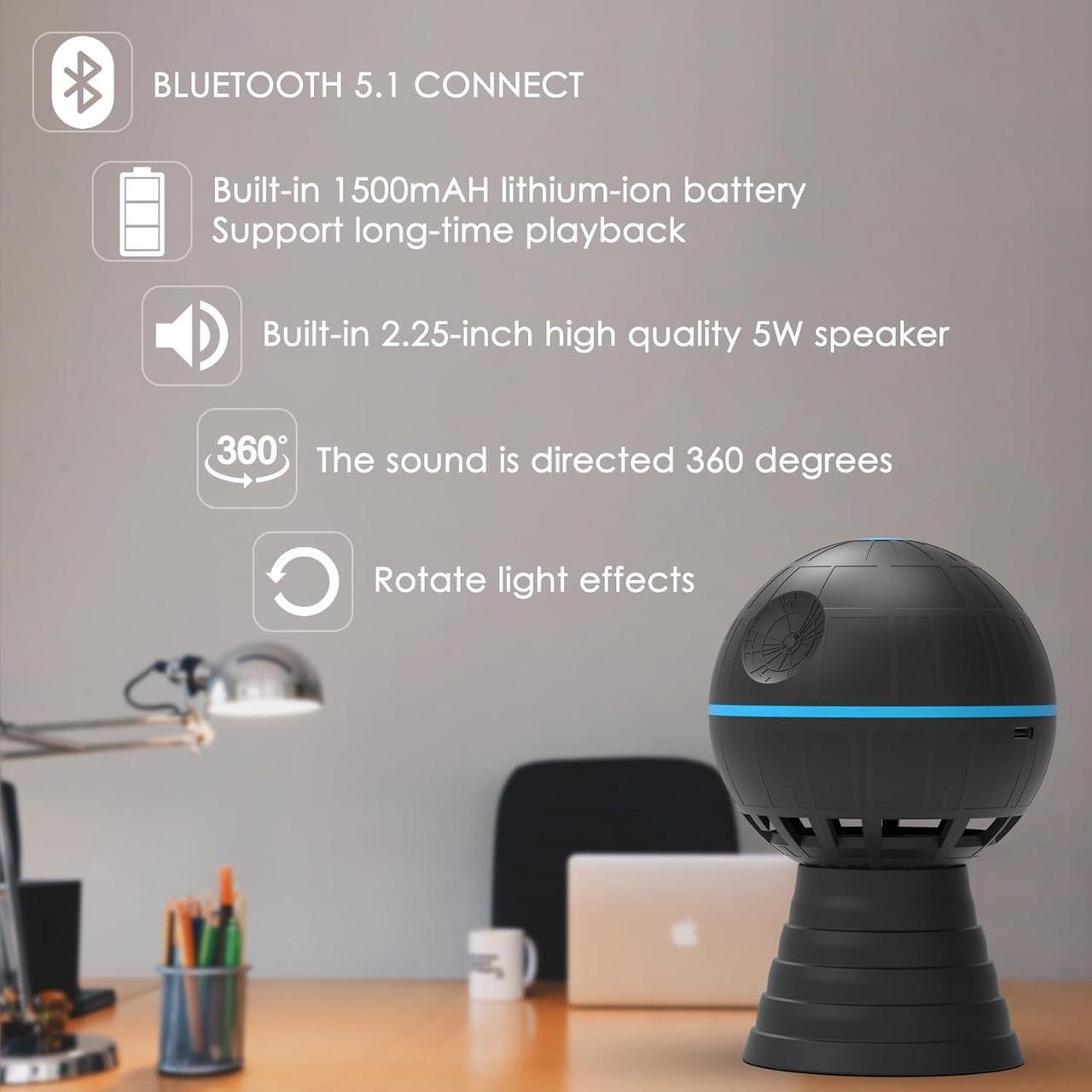 Alt view image 2 of 7 - DS2 Wireless Bluetooth Speaker, Portable Bluetooth Speaker,1500mAh battery 10 hours play time,5W Speaker Bluetooth 5.1,Star Wars Fans Gifts,for Home,Office,Outdoor,Party