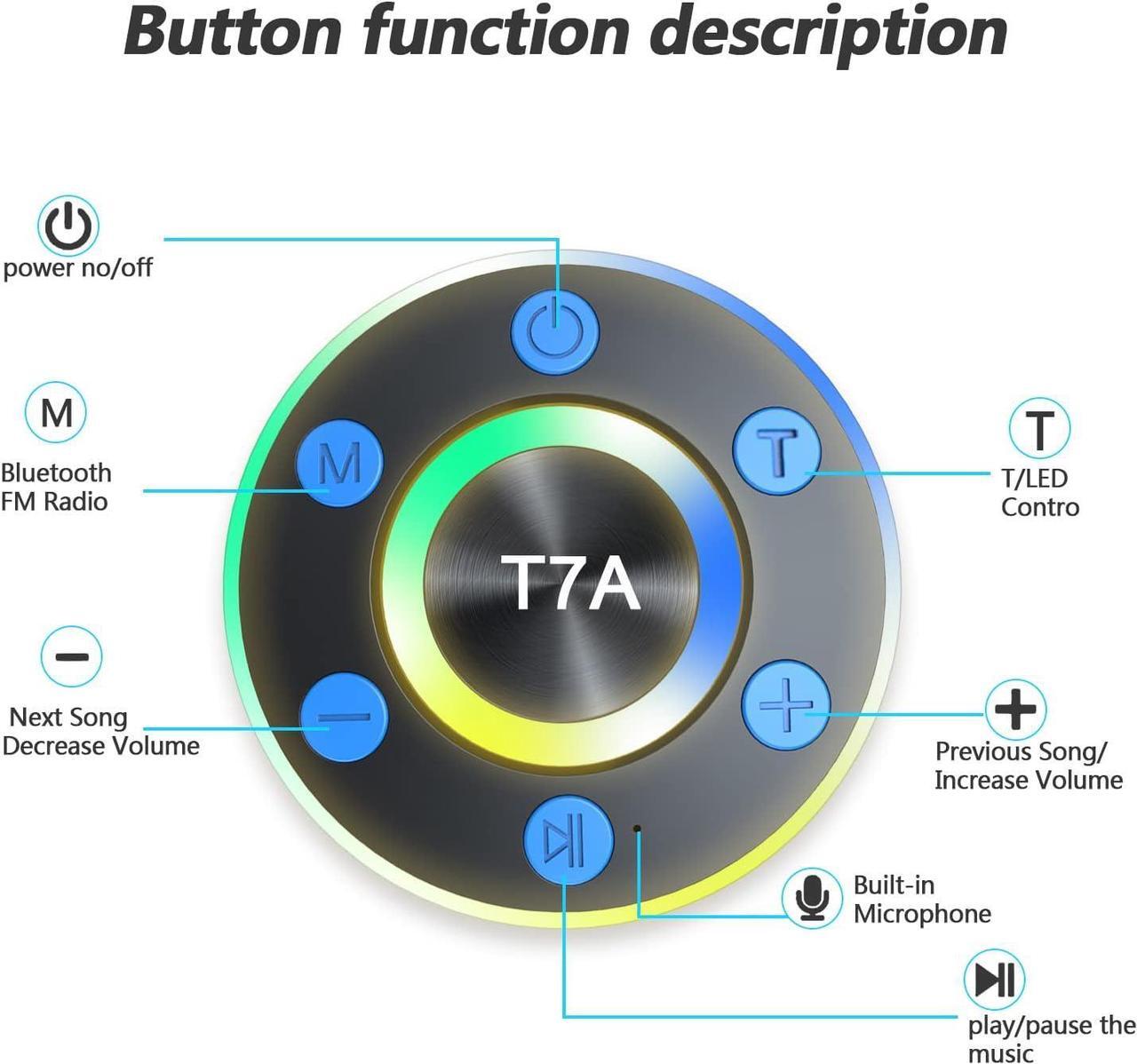 Alt view image 3 of 7 - Rulefiss Shower Speaker, Bluetooth Speakers Waterproof IP7 with Suction Cup, Portable Speaker with LED Light, Shower Radio for Bathroom, 3D Crystal Sound & Bass, Kayak, Pool, Beach, Bike