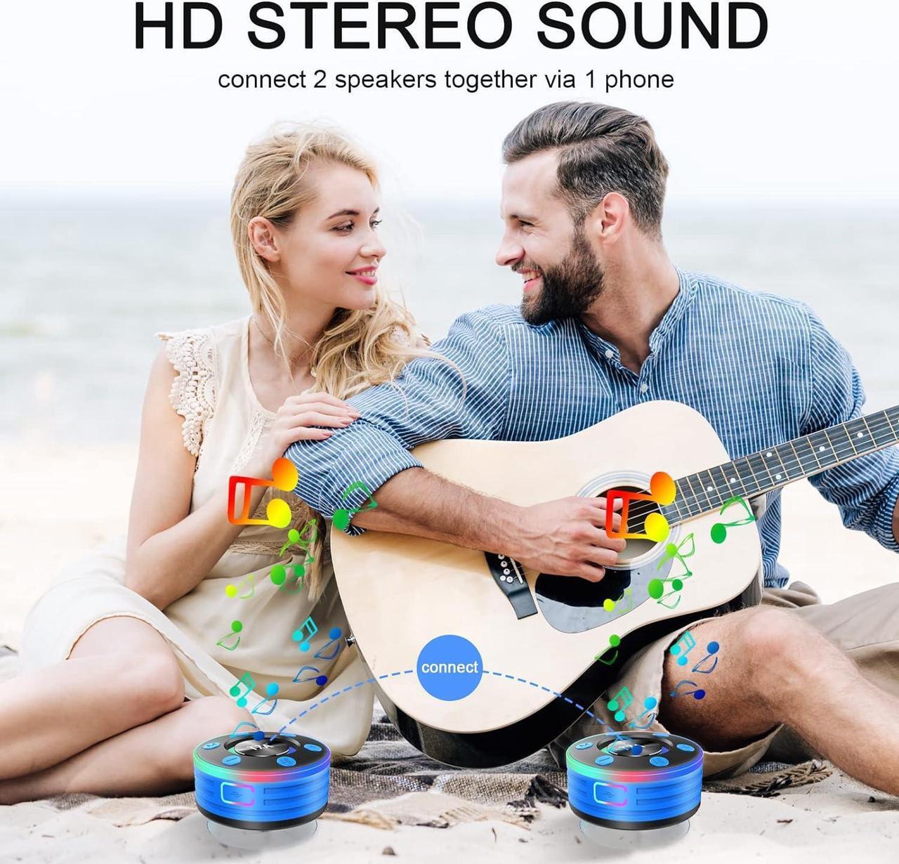Alt view image 7 of 7 - Rulefiss Shower Speaker, Bluetooth Speakers Waterproof IP7 with Suction Cup, Portable Speaker with LED Light, Shower Radio for Bathroom, 3D Crystal Sound & Bass, Kayak, Pool, Beach, Bike