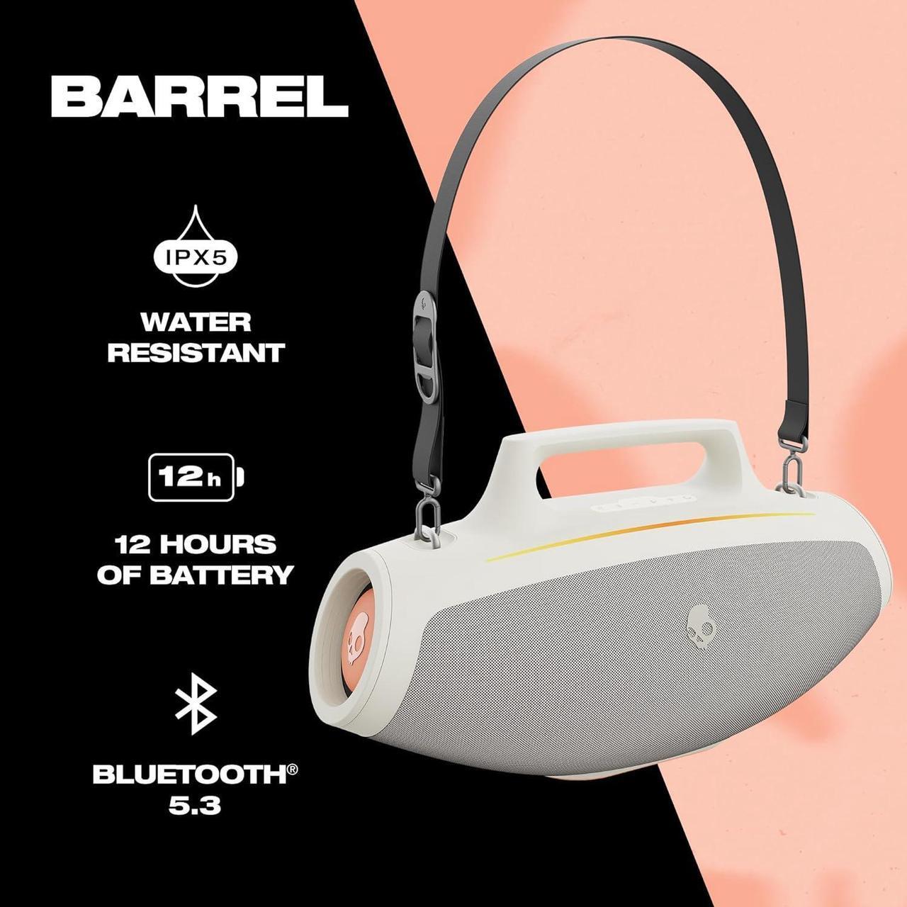 Alt view image 2 of 7 - Skullcandy Barrel Bluetooth Boombox Speaker \u2013 Water-Resistant Wireless Portable Speaker, with LED Lightshow Mode, 12 Hour Battery, Multi-Link, & USB-C & USB-A Output Charging