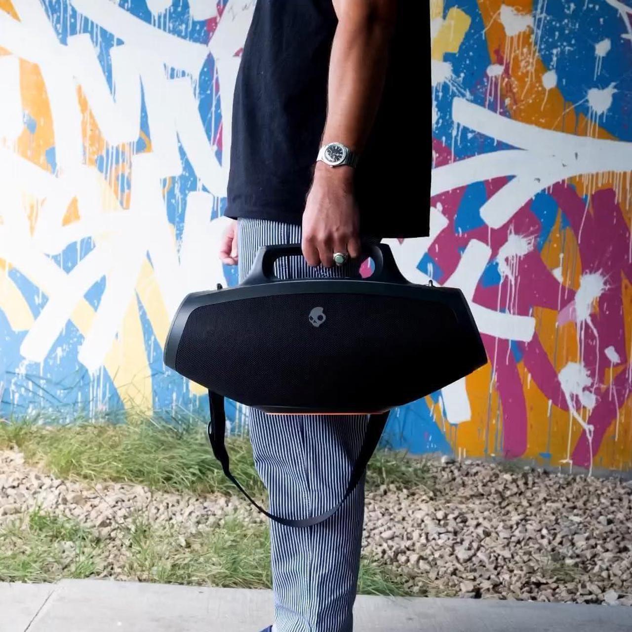 Alt view image 3 of 7 - Skullcandy Barrel Bluetooth Boombox Speaker \u2013 Water-Resistant Wireless Portable Speaker, with LED Lightshow Mode, 12 Hour Battery, Multi-Link, & USB-C & USB-A Output Charging