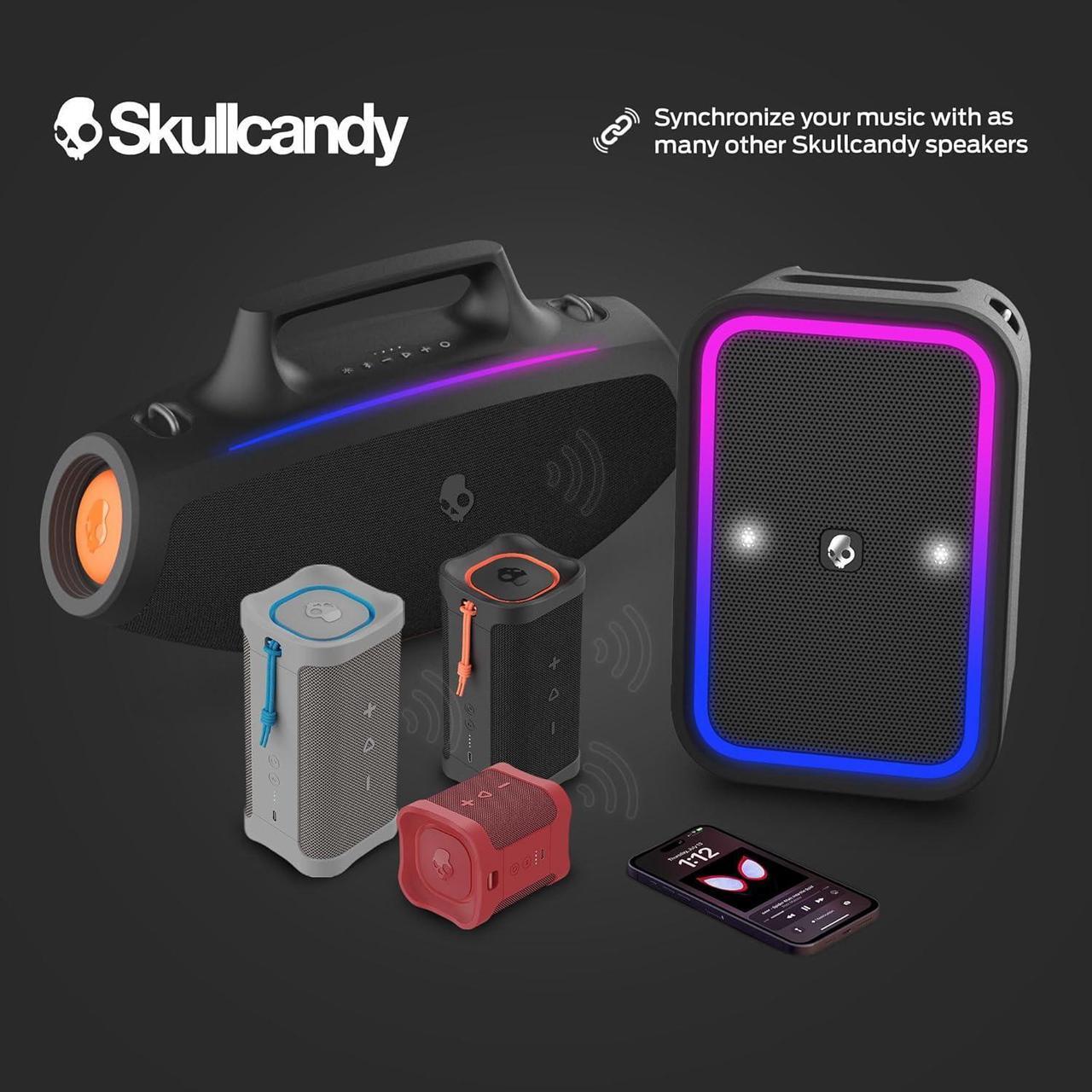 Alt view image 5 of 7 - Skullcandy Barrel Bluetooth Boombox Speaker \u2013 Water-Resistant Wireless Portable Speaker, with LED Lightshow Mode, 12 Hour Battery, Multi-Link, & USB-C & USB-A Output Charging