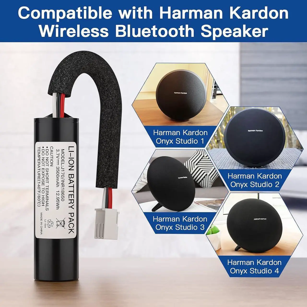 Alt view image 5 of 7 - Kratax 3500mAh Rechargeable Replacement Battery for Harman Kardon Onyx Studio 1/2/3/4 Wireless Bluetooth Speaker, Real Capacity HK Onyx Battery, Same Quality as Original Battery