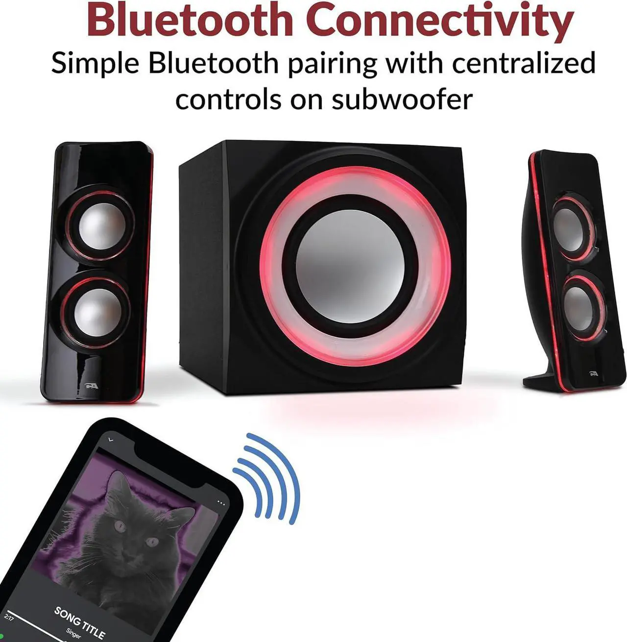 Alt view image 3 of 7 - Cyber Acoustics CA-SP34BT Bluetooth Speakers with LED Lights  The Perfect Gaming, Movie, Party, Multimedia 2.1 Subwoofer Speaker System, Black