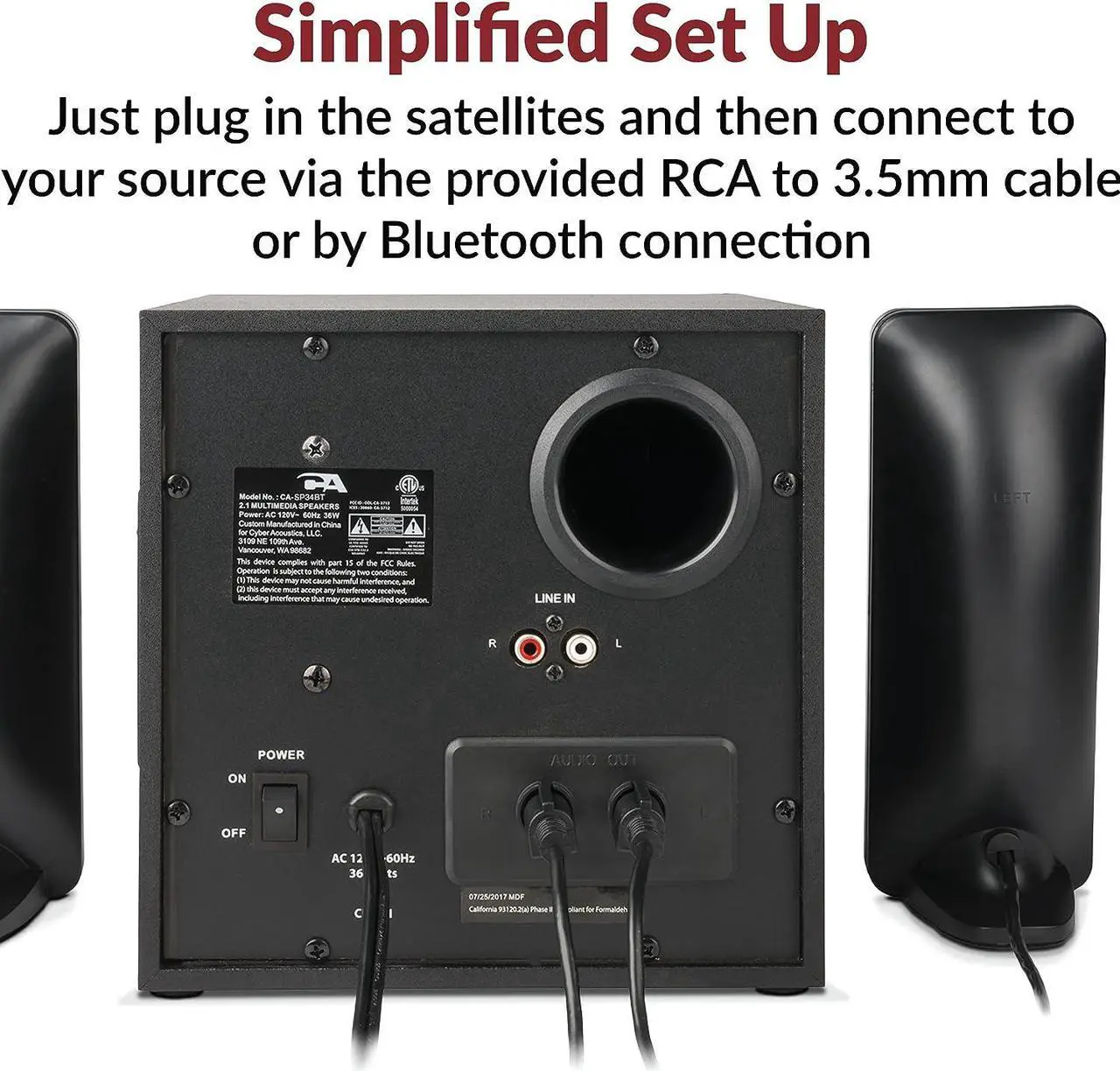 Alt view image 4 of 7 - Cyber Acoustics CA-SP34BT Bluetooth Speakers with LED Lights  The Perfect Gaming, Movie, Party, Multimedia 2.1 Subwoofer Speaker System, Black