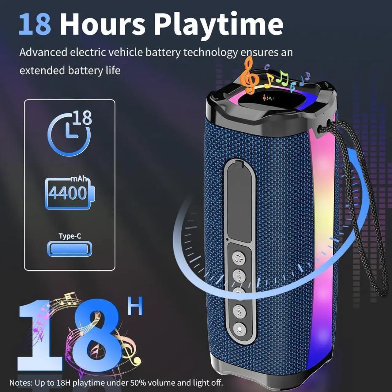 Alt view image 5 of 7 - Portable Bluetooth Speaker, 20W HD Stereo Sound Wireless Speaker, 18H Playtime Bluetooth Speakers with RGB Flashing Lights, Bluetooth 5.1, IPX7 Waterproof Speakers for Travel/Home/Outdoors Blue