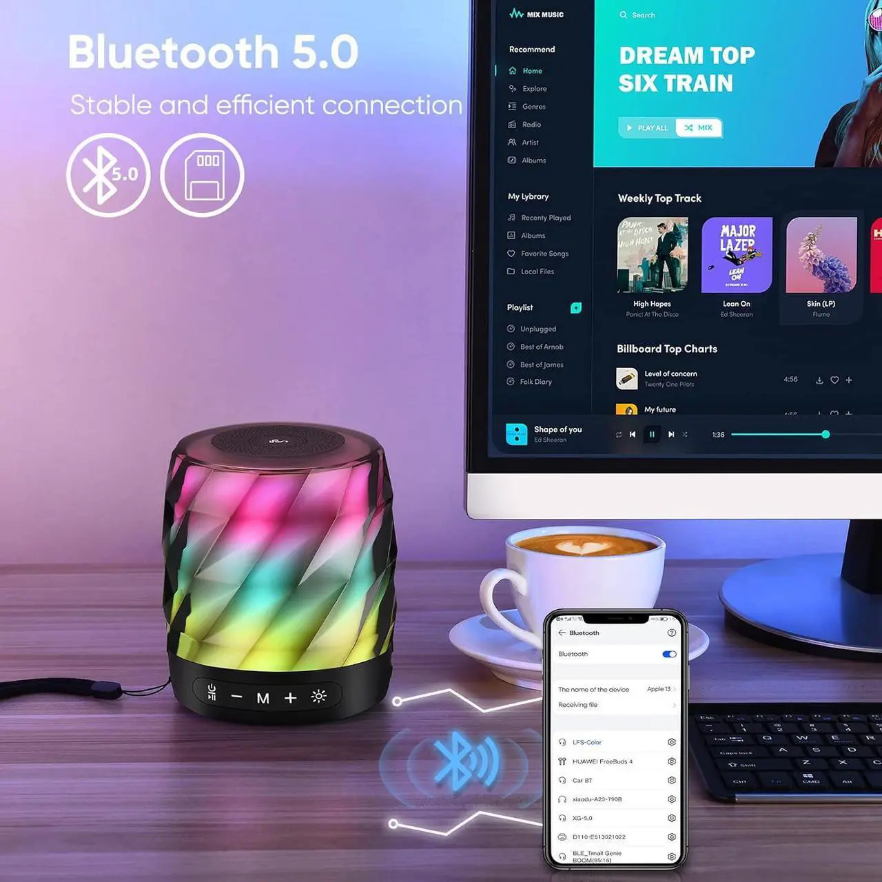 Alt view image 4 of 7 - LFS Bluetooth Speakers,Premium 20W Sound Portable Speakers Bluetooth Wireless,TWS Bluetooth 5.0 Outdoor Speakers with Stable Connection,LED Lights Waterproof Bluetooth Speaker,20H playtime