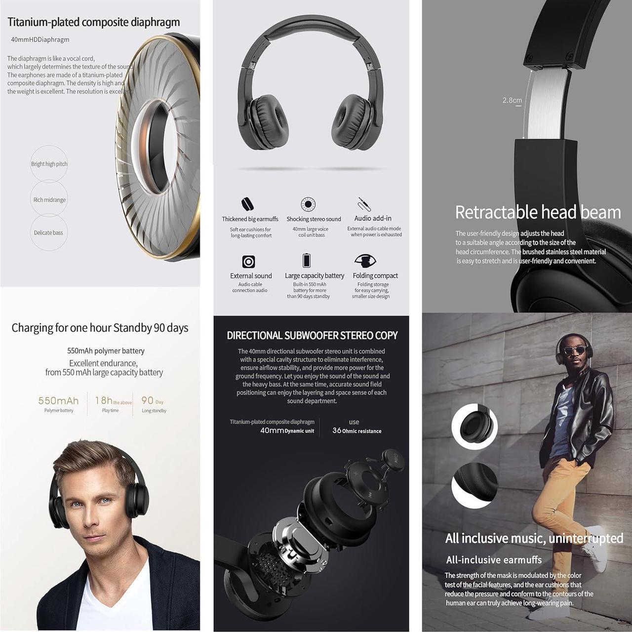 Alt view image 2 of 7 - Bluetooth Headphones 2 in 1 Sound Speaker with Microphone Deep Bass Active Noise Cancelling Wireless Headphones Over Ear Comfortable Protein Earpads 30 Hours Playtime Wired/Wireless