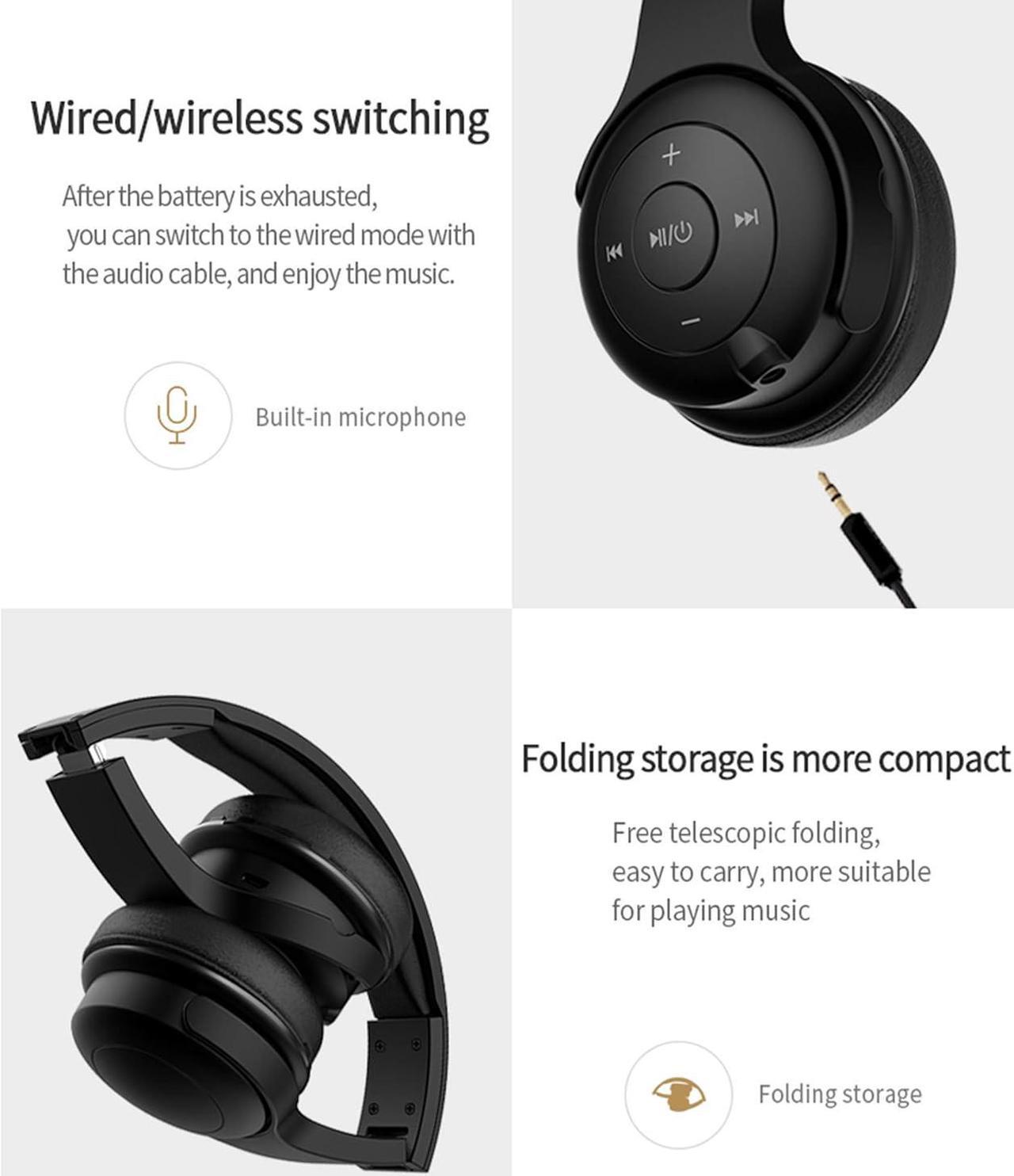 Alt view image 3 of 7 - Bluetooth Headphones 2 in 1 Sound Speaker with Microphone Deep Bass Active Noise Cancelling Wireless Headphones Over Ear Comfortable Protein Earpads 30 Hours Playtime Wired/Wireless