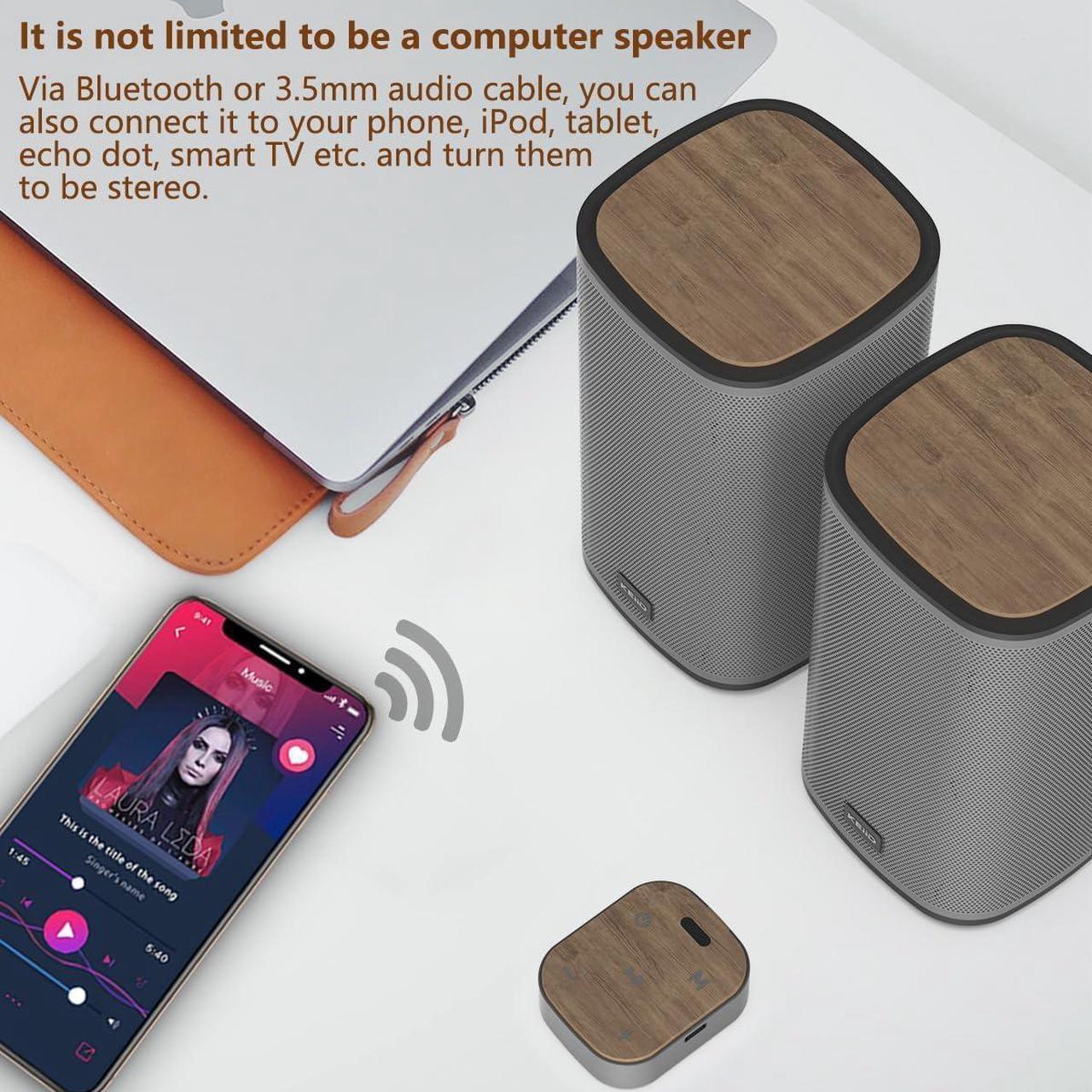 Alt view image 6 of 7 - Bluetooth Computer Speakers with Wireless Touch Control Pod for PC Laptop/Desktop Wireless Stereo Gaming Speakers, 4 EQ Modes, Aesthetic Style, 2024 New Model