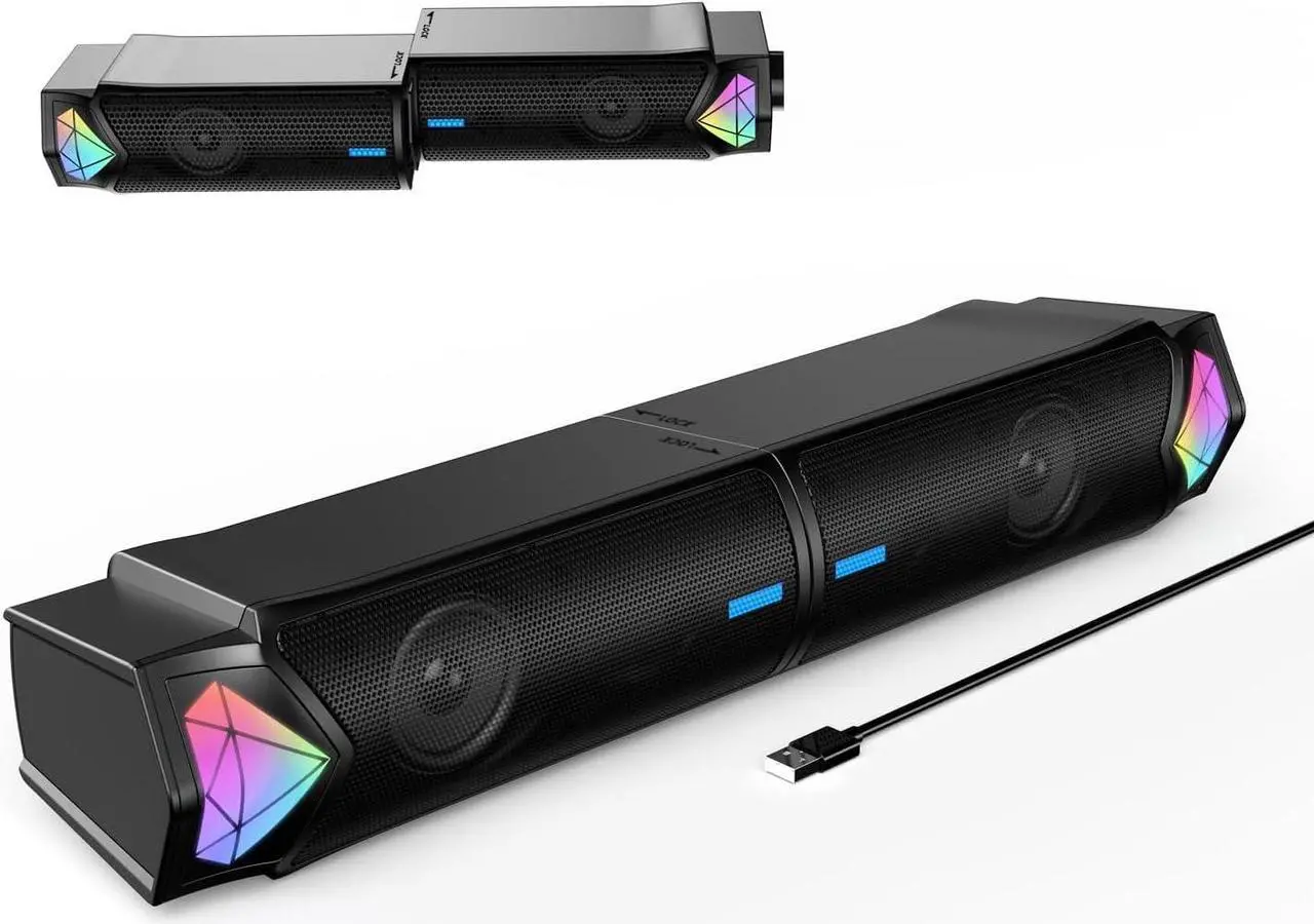 Main image of Computer Speakers, Bluetooth Computer Sound Bar, Dual HiFi Stereo & Gradient RGB Lighting Laptop Soundbar, USB Powered Speakers for Desktop, Monitors, Phone, PC, Laptop(Include C Adapter)