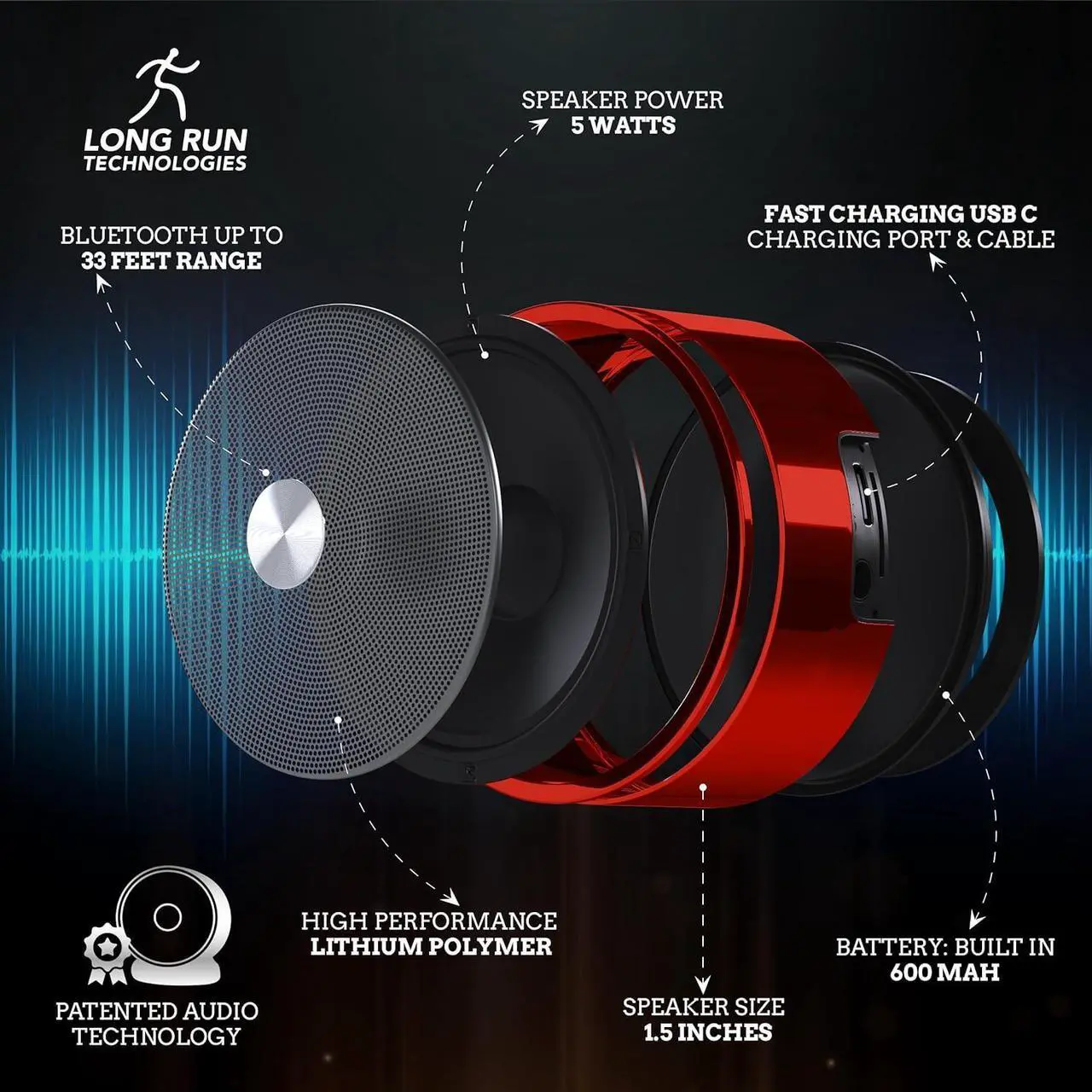 Alt view image 6 of 6 - Bluetooth Speaker Pair - TF SD Card 3.5 mm Audio Cable - Dual Pairing Bluetooth Speakers - Bluetooth Multiple Wireless Speakers - Mothers Day Gift For Mothers - Bluetooth Speaker Multiple Pairing Red