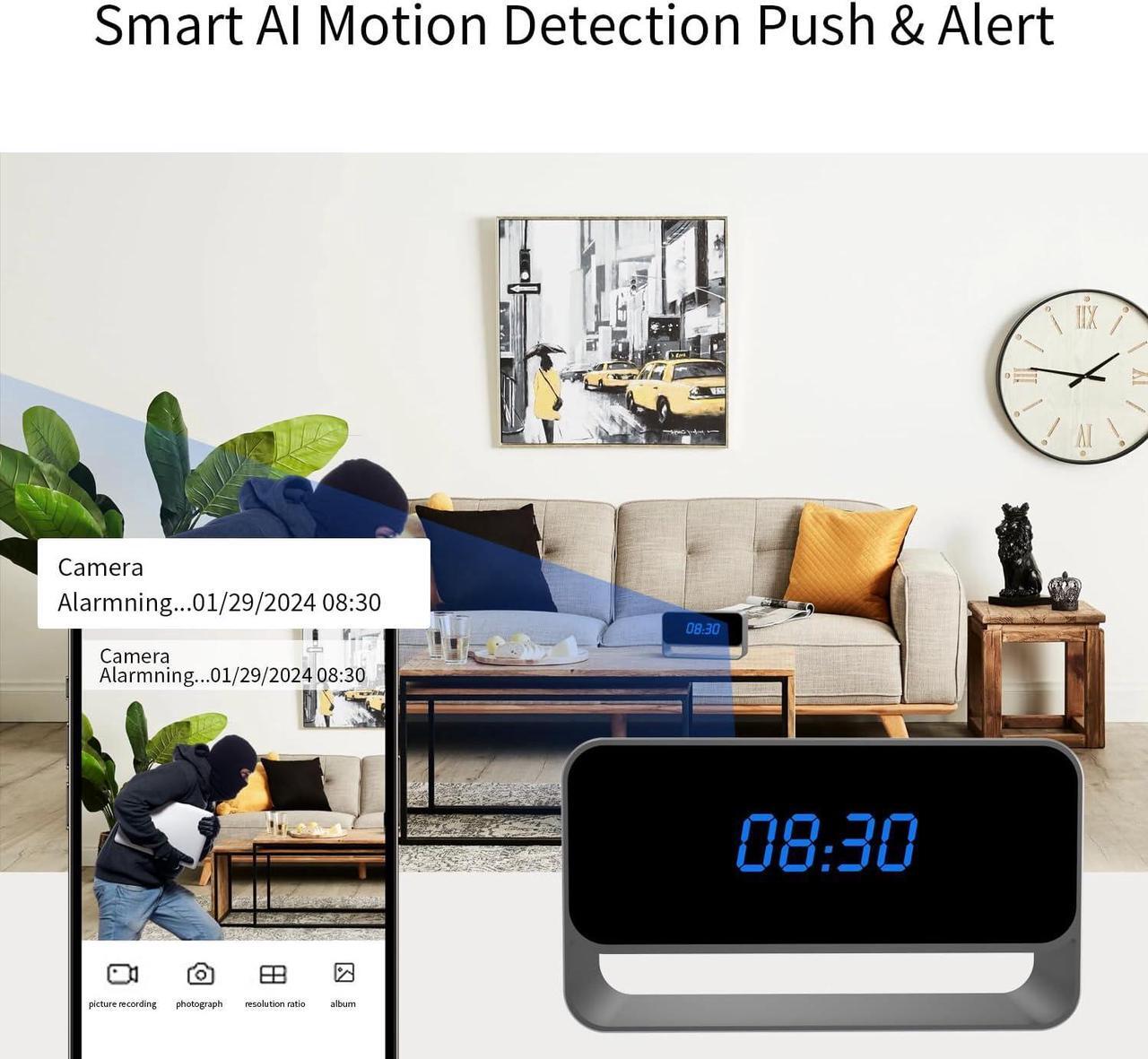 Alt view image 5 of 6 - Hidden Camera Clock, FHD 1080P Spy Camera, WiFi Wireless Nanny Cam for Home Indoor Security, Strong Night Vision