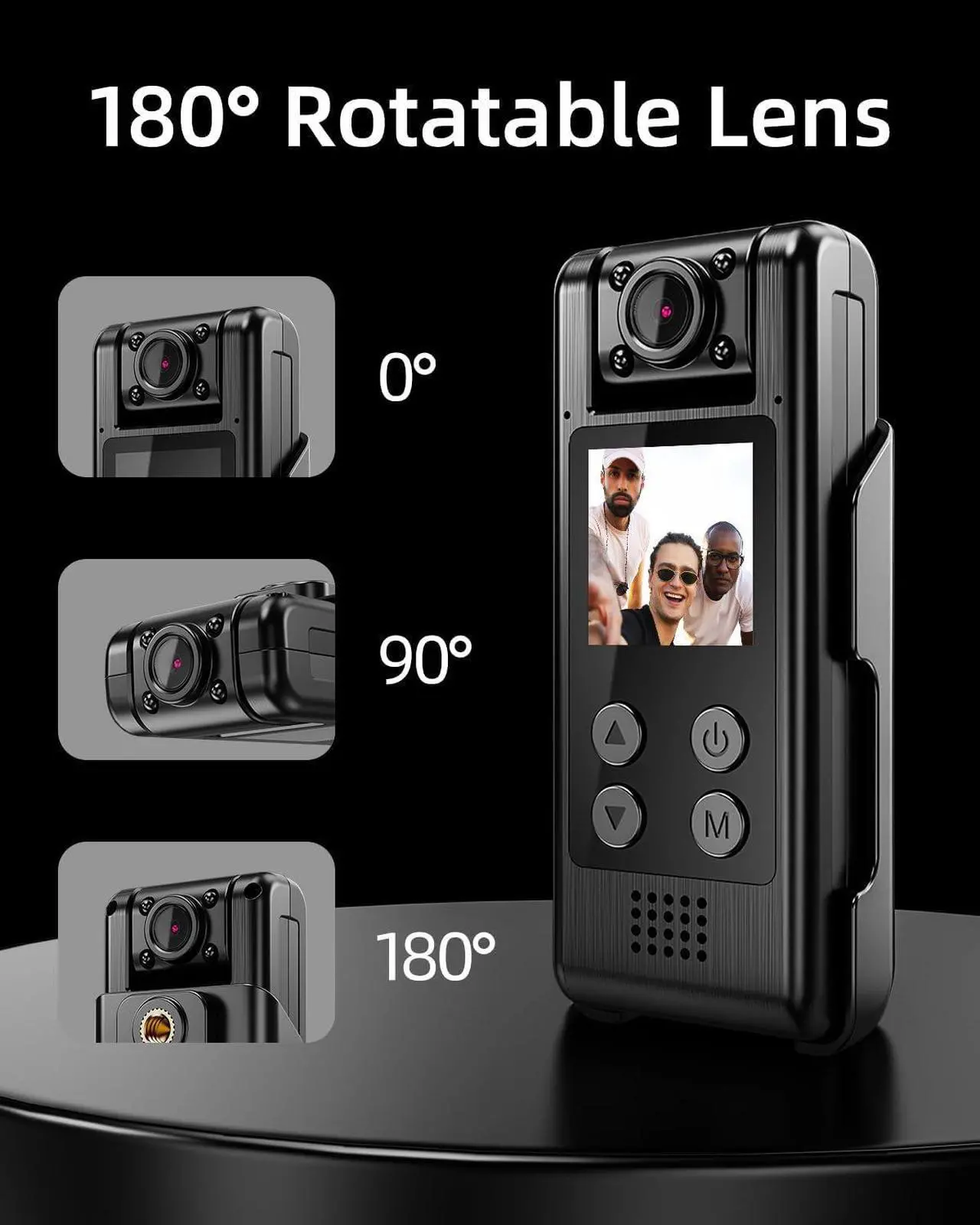 Alt view image 3 of 7 - 4K WiFi Body Camera with 64G Memory Card, Portable Body Worn Cam with 180° Rotatable Lens, Night Vision, 2000mAh Battery for Daily Records, Delivery/Serving Jobs
