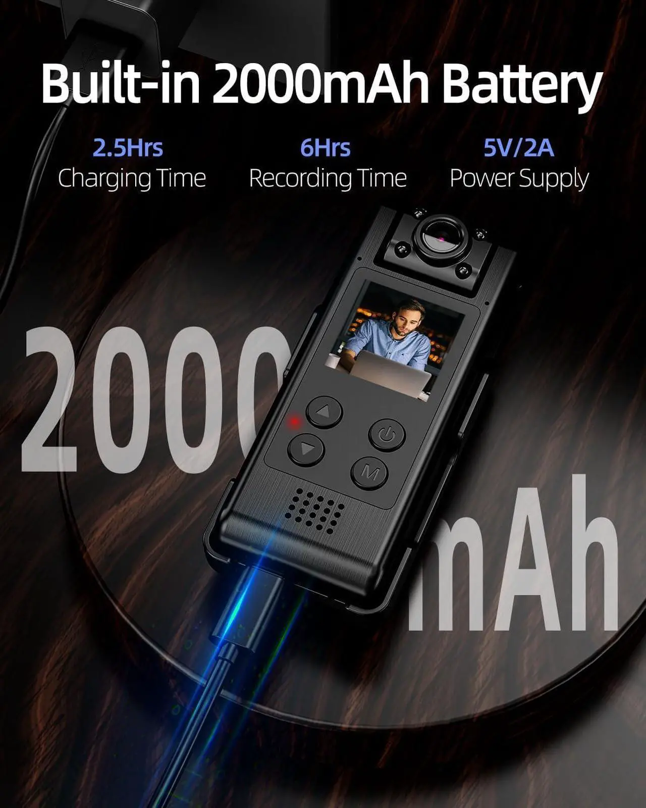 Alt view image 5 of 7 - 4K WiFi Body Camera with 64G Memory Card, Portable Body Worn Cam with 180° Rotatable Lens, Night Vision, 2000mAh Battery for Daily Records, Delivery/Serving Jobs