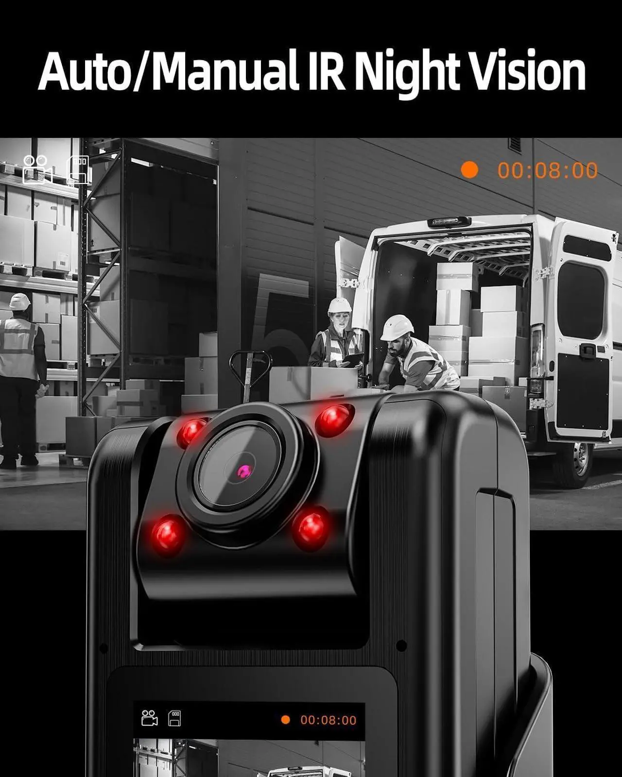 Alt view image 6 of 7 - 4K WiFi Body Camera with 64G Memory Card, Portable Body Worn Cam with 180° Rotatable Lens, Night Vision, 2000mAh Battery for Daily Records, Delivery/Serving Jobs