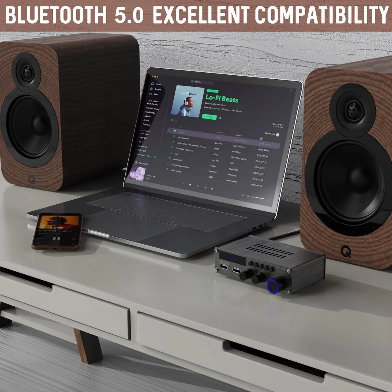 Alt view image 5 of 7 - Sunbuck Mini Amplifier, Stereo Receivers for Home Stereo System, 2 Channel Stereo Amplifier with RCA/USB/FM, Bluetooth Receiver Amplifier, Home Theater 300Wx2, Mini Amplifier for Speakers, AS-22BU