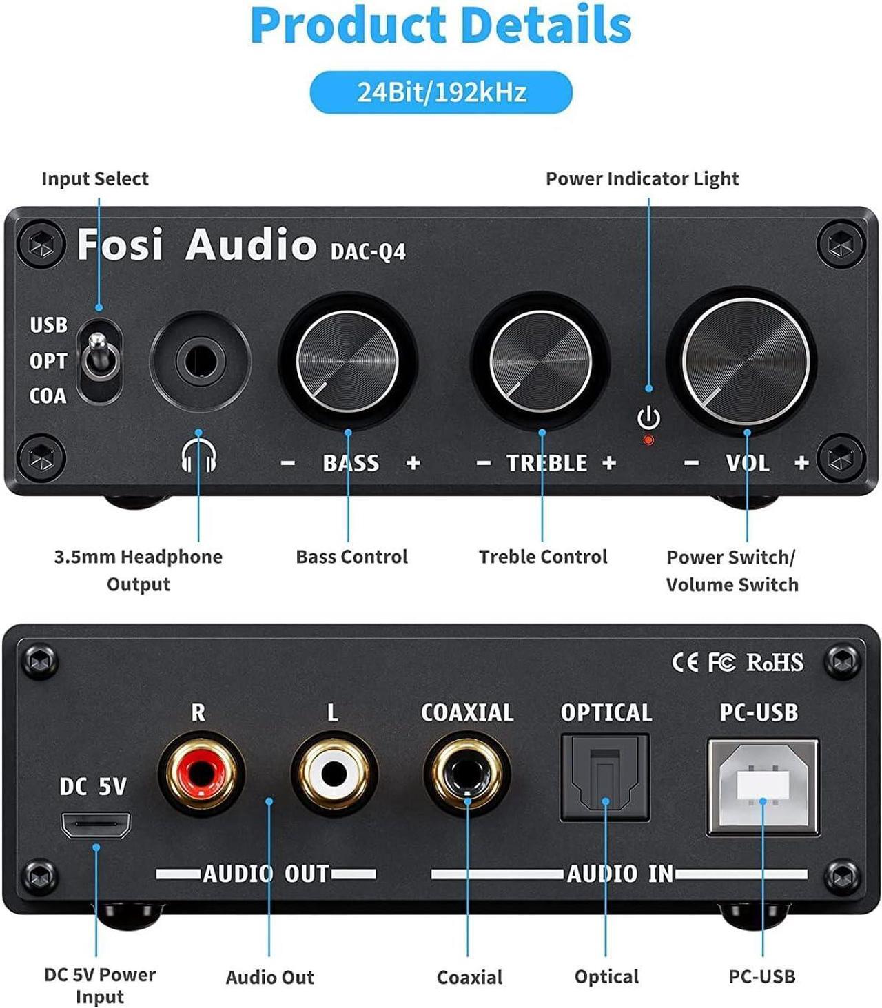 Alt view image 2 of 7 - Audio Q4 Desktop DAC Headphone Amp for PC Mini Stereo Headphone Amplifier Combo USB Optical Coaxial to RCA AUX Digital-to-Analog Audio Converter Adapter for Home Powered Speakers