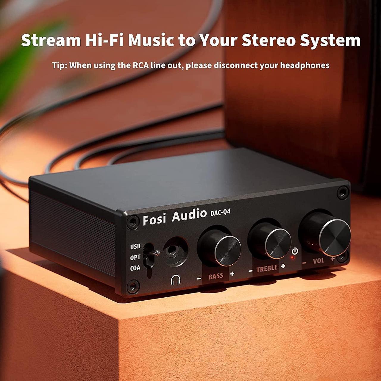 Alt view image 3 of 7 - Audio Q4 Desktop DAC Headphone Amp for PC Mini Stereo Headphone Amplifier Combo USB Optical Coaxial to RCA AUX Digital-to-Analog Audio Converter Adapter for Home Powered Speakers