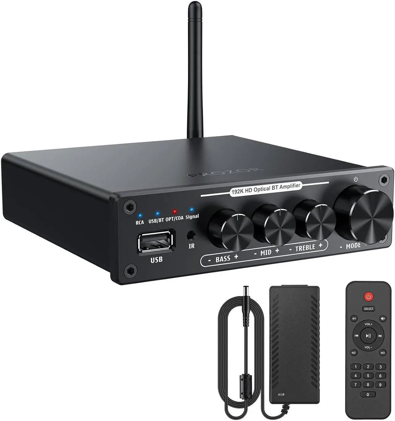 Main image of 192kHz/24bit Digital Stereo Audio Amplifier, Hi-Fi Bluetooth Power Amplifier DAC 2 Channel Home Audio Amplifier with IR Remote Control for Passive Speakers 100W + 100W
