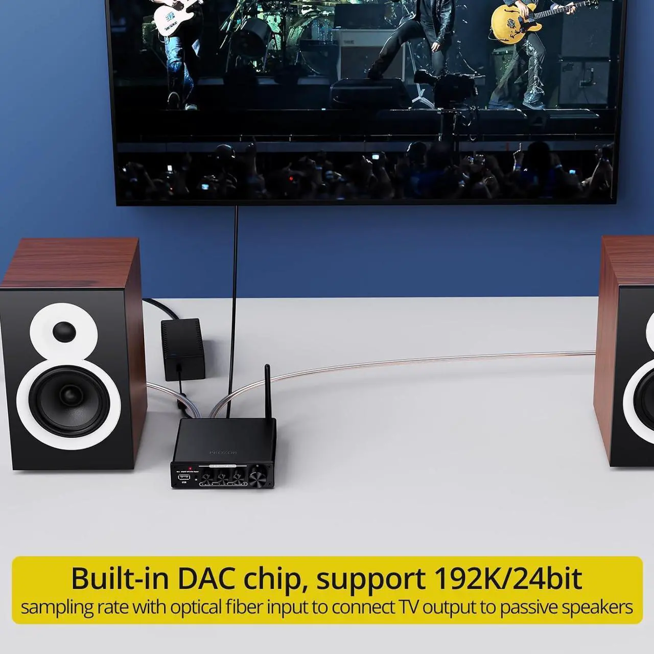 Alt view image 4 of 7 - 192kHz/24bit Digital Stereo Audio Amplifier, Hi-Fi Bluetooth Power Amplifier DAC 2 Channel Home Audio Amplifier with IR Remote Control for Passive Speakers 100W + 100W