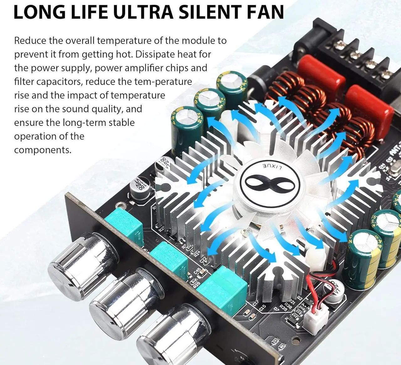 Alt view image 4 of 6 - 320W Power Amplifier Board with Subwoofer 2.0 Channel 160W×2, 15V-36V Audio Power Amplifier Module with Treble and Bass Control,Black (ZK-1602T)