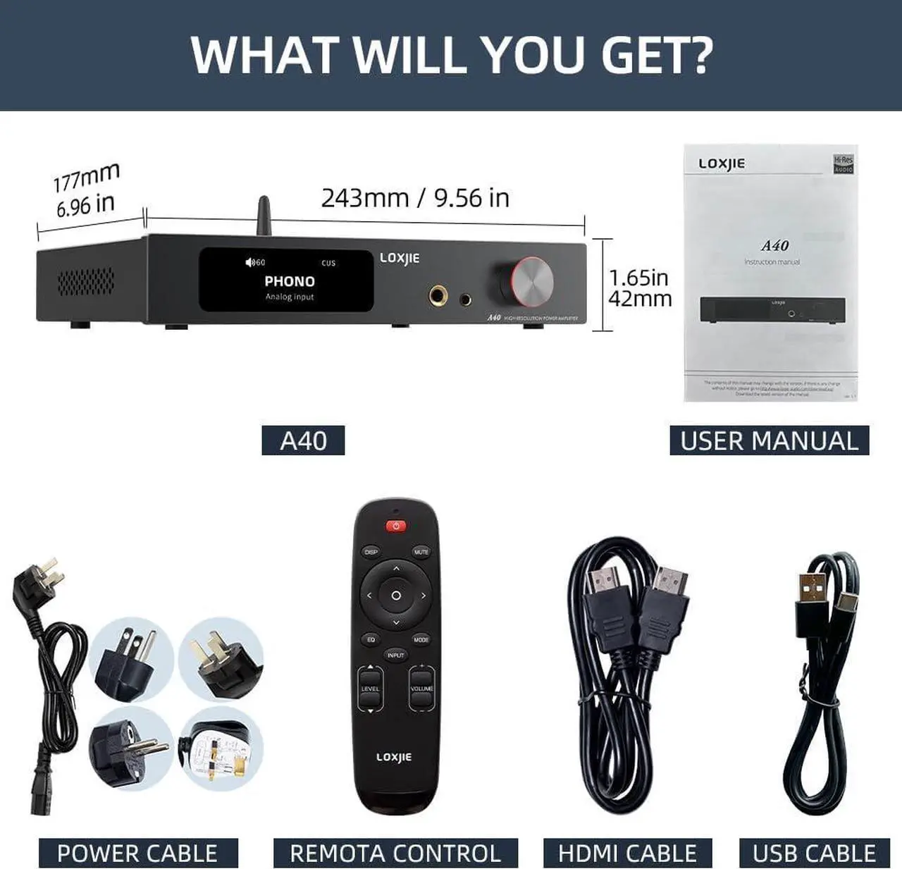 Alt view image 4 of 6 - LOXJIE A40 HiFi Audio Power Amplifier Headphone Amplifier,MA5332MS Chip,NJW1194 Chip,MQA Full Decoding,Support Transmission DSD,XU-316,Bluetooth 5.1,with Remote Control (Gray)