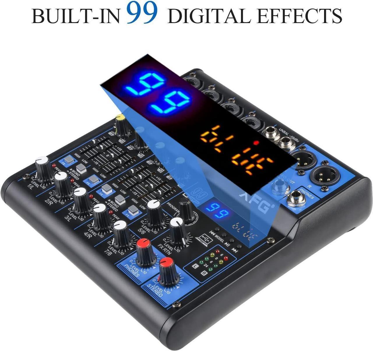 Alt view image 5 of 7 - Dj Mixers 8 Channel Audio Mixer Sound Board with Bluetooth, Usb Audio Interface with Sound Card Recording and 48V Phantom Power Sounds Mixer Board with 99 DSP FX Reverb Delay Effect for Streaming