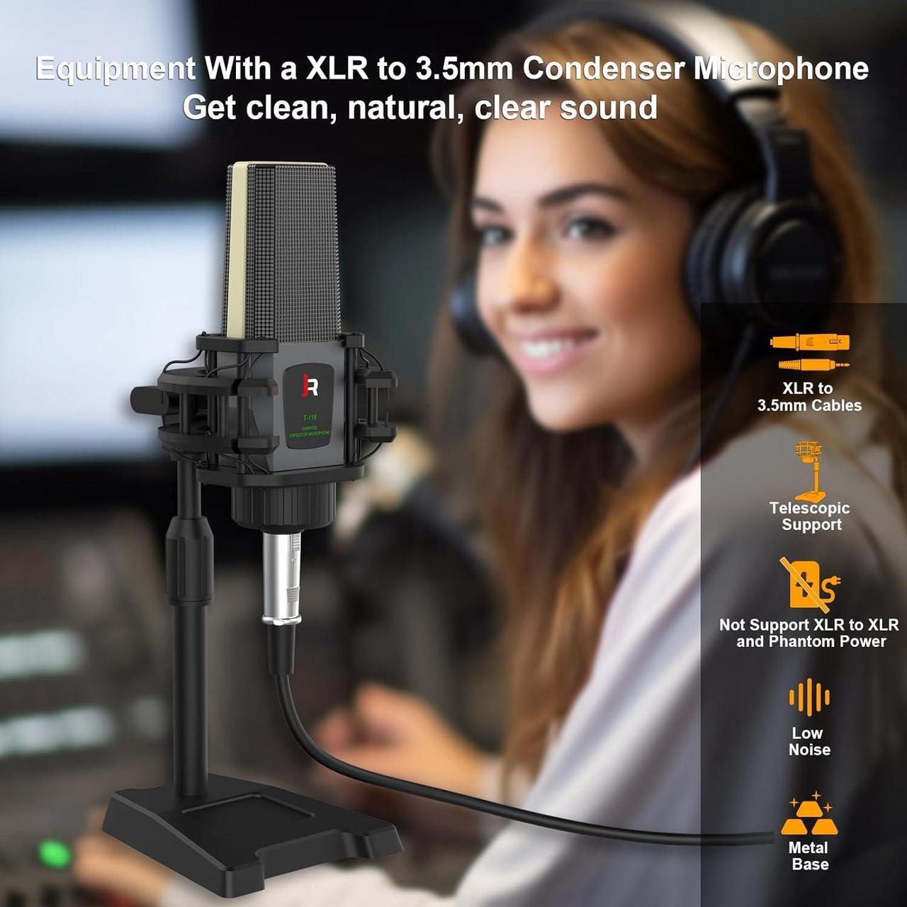 Alt view image 2 of 7 - RHM Podcast Equipment Bundle, All-in-One Audio Interface DJ Mixer with Microphone, Stand, Monitor Earphone, Audio Mixer With Sound card for PC/Laptop/Phone, Streaming/Podcasting/Gaming