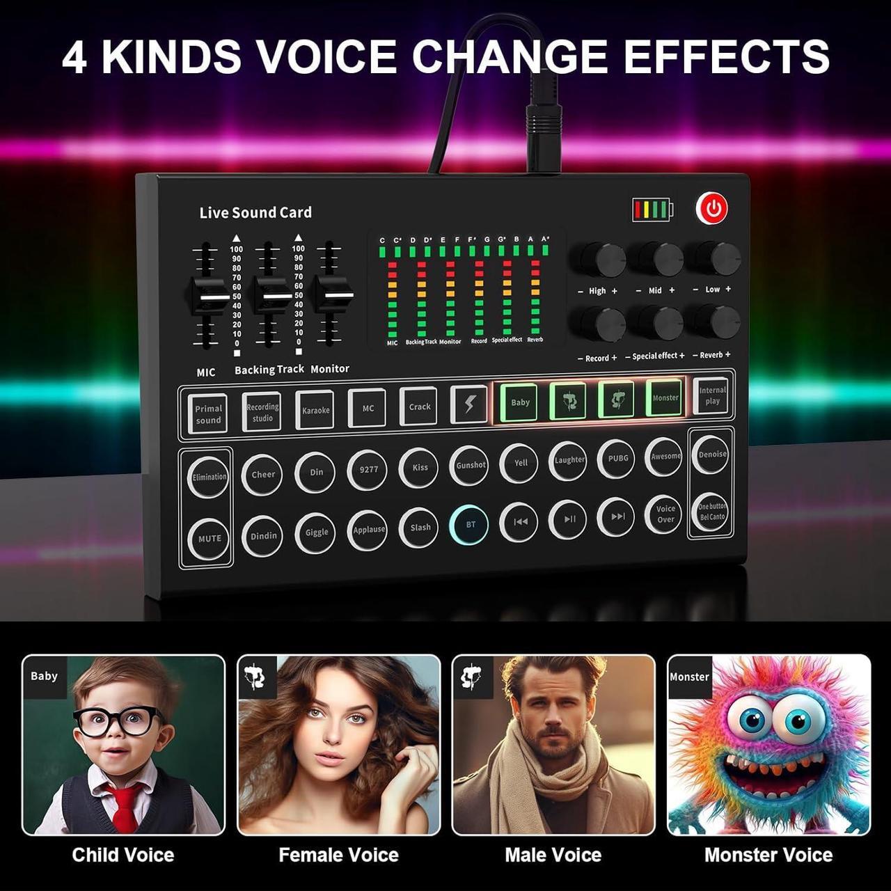 Alt view image 4 of 7 - RHM Podcast Equipment Bundle, All-in-One Audio Interface DJ Mixer with Microphone, Stand, Monitor Earphone, Audio Mixer With Sound card for PC/Laptop/Phone, Streaming/Podcasting/Gaming