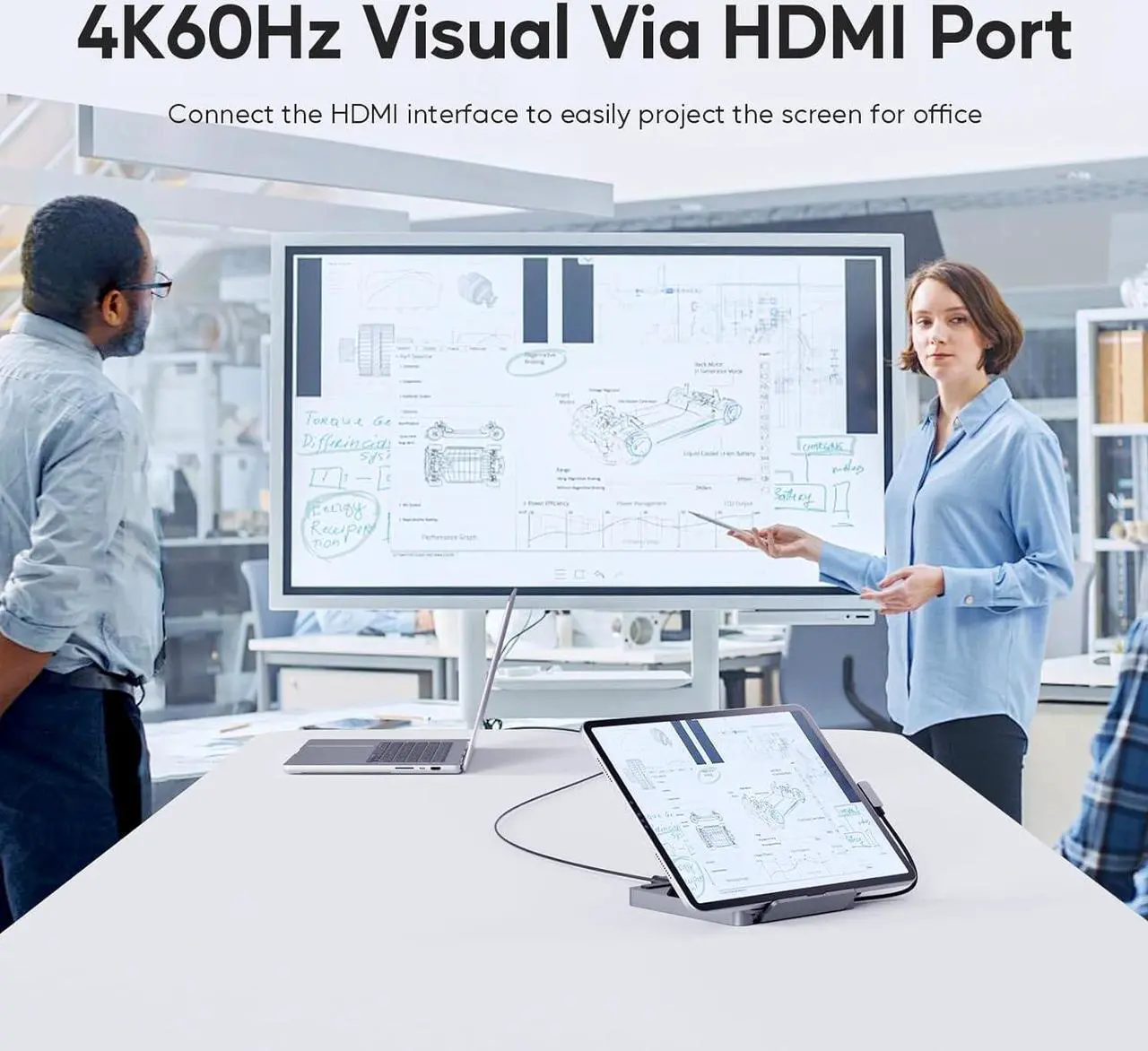 Alt view image 3 of 7 - USB C Hub for iPad Pro, PULWTOP Docking Station for iPad M4, 4K@60Hz HDMI, 100W PD Aluminum Hub with SSD Enclosure, Stand Dock for i-Pad Mini 6th Gen, No Support Lightning Port