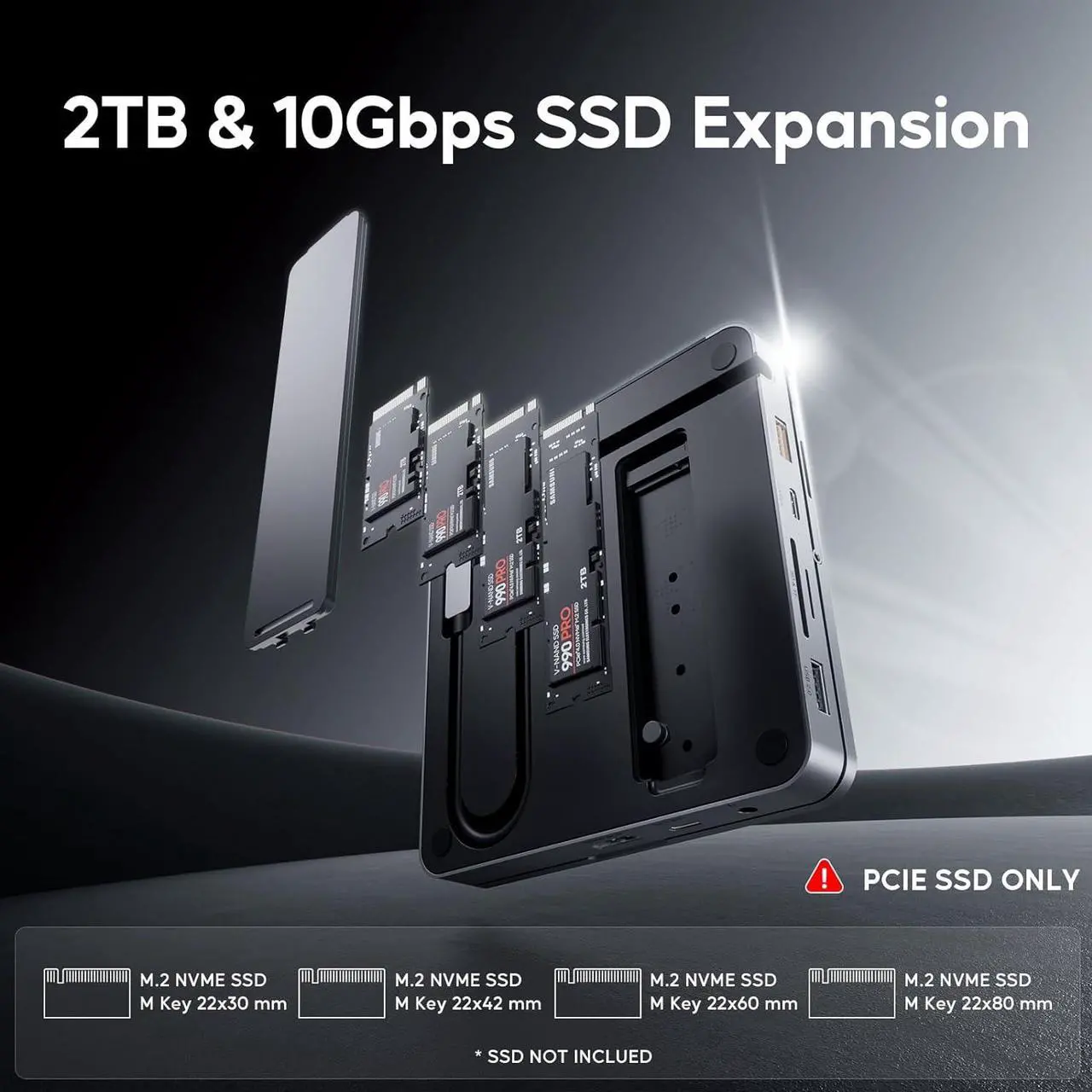 Alt view image 4 of 7 - USB C Hub for iPad Pro, PULWTOP Docking Station for iPad M4, 4K@60Hz HDMI, 100W PD Aluminum Hub with SSD Enclosure, Stand Dock for i-Pad Mini 6th Gen, No Support Lightning Port