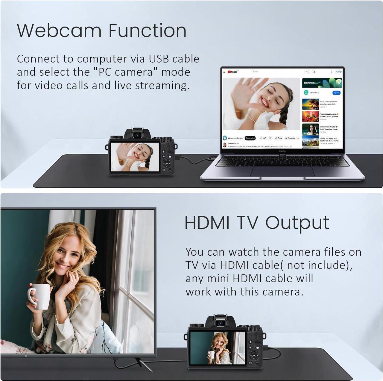 Alt view image 3 of 7 - Saneen Digital Camera, 4k Cameras for Photography & Video, 64MP WiFi Touch Screen Vlogging Camera for YouTube with Flash, 32GB SD Card, Lens Hood, 3000mAH Battery, Front and Rear Cameras - Black