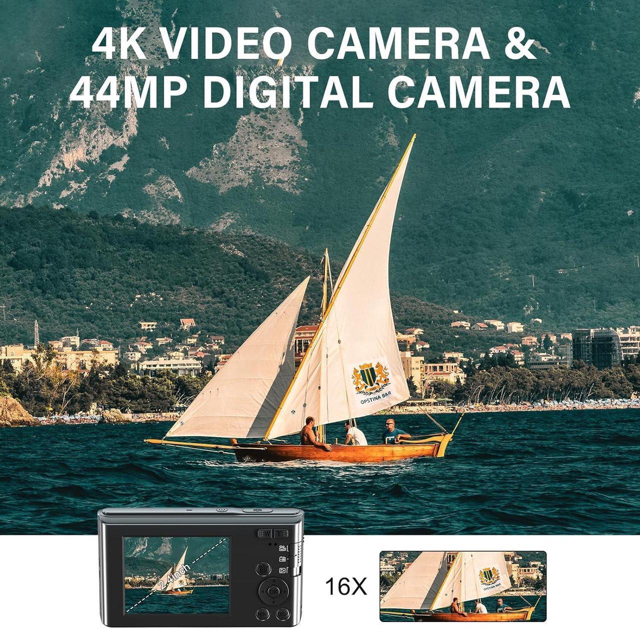 Alt view image 2 of 7 - Digital Camera Cheap, UIKICON 4K 44MP Kids Camera with 32GB SD Card, 2.4 Inch Point and Shoot Camera with 16X Digital Zoom, Compact Camera for Kids Teens Boys Girls Adults Seniors(X3-Black1)