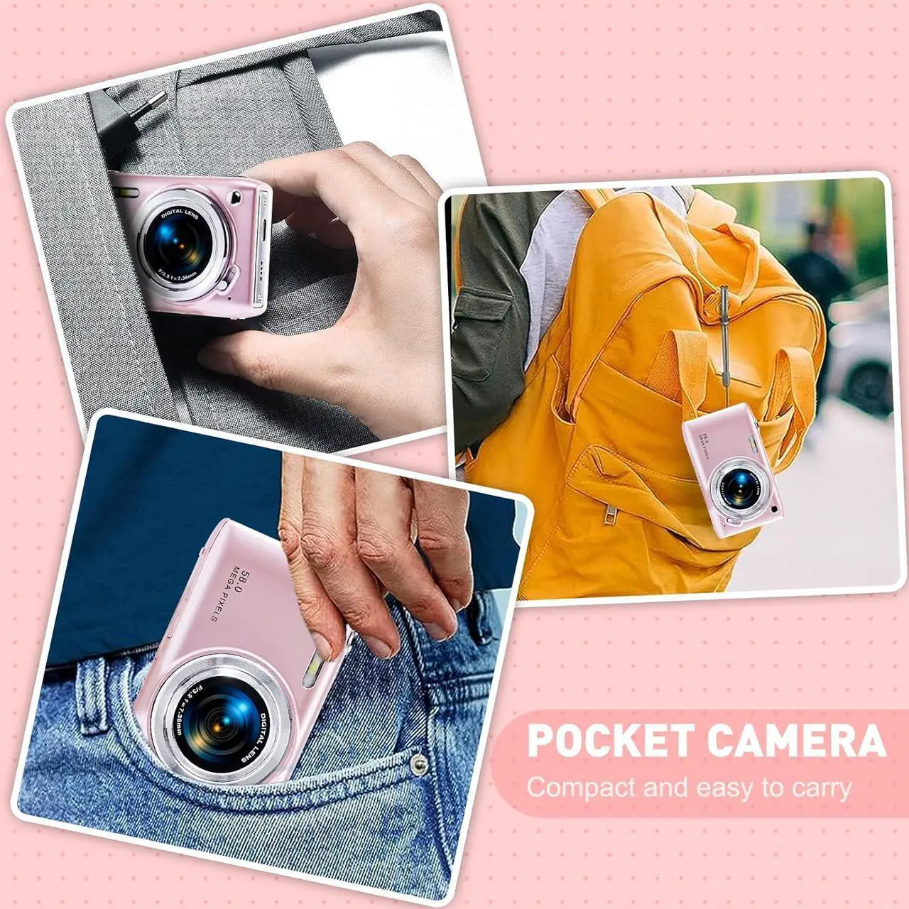 Alt view image 6 of 7 - Digital Camera, FHD 4K Point and Shoot Camera with 2.88' IPS Screen, 48MP Video, 16X Zoom, Macro Mode, Flash - Compact Beginner Camera for Teens, Pink